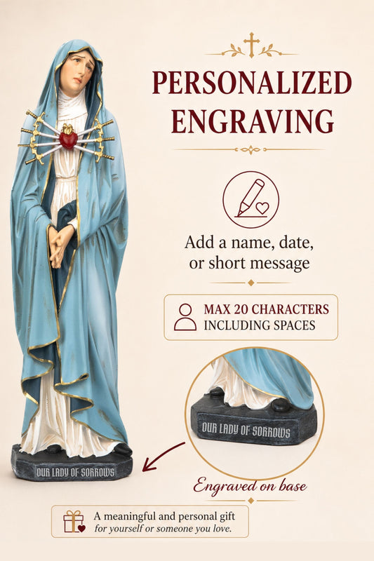 Personalized Engraving - Hand-Painted Our Lady of Sorrows Statue - Virgin Mary Statue, Beautiful Catholic Decor, Catholic Gifts, Gifts for Catholic Women.
