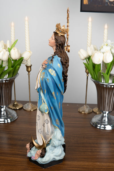 Hand-Painted Assumption Virgin Mary Statue 15.8" , Virgin Mary Catholic Statue, Mother Figurine, Christian Home Altar Decor, Religious Gift