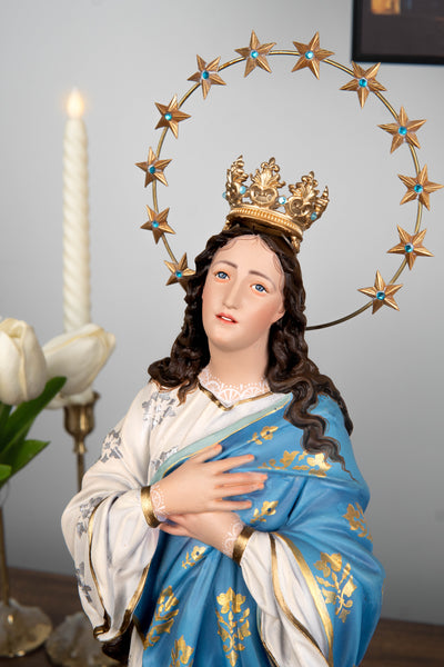 Hand-Painted Assumption Virgin Mary Statue 15.8" , Virgin Mary Catholic Statue, Mother Figurine, Christian Home Altar Decor, Religious Gift