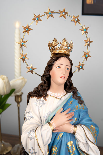Hand-Painted Assumption Virgin Mary Statue 15.8" , Virgin Mary Catholic Statue, Mother Figurine, Christian Home Altar Decor, Religious Gift