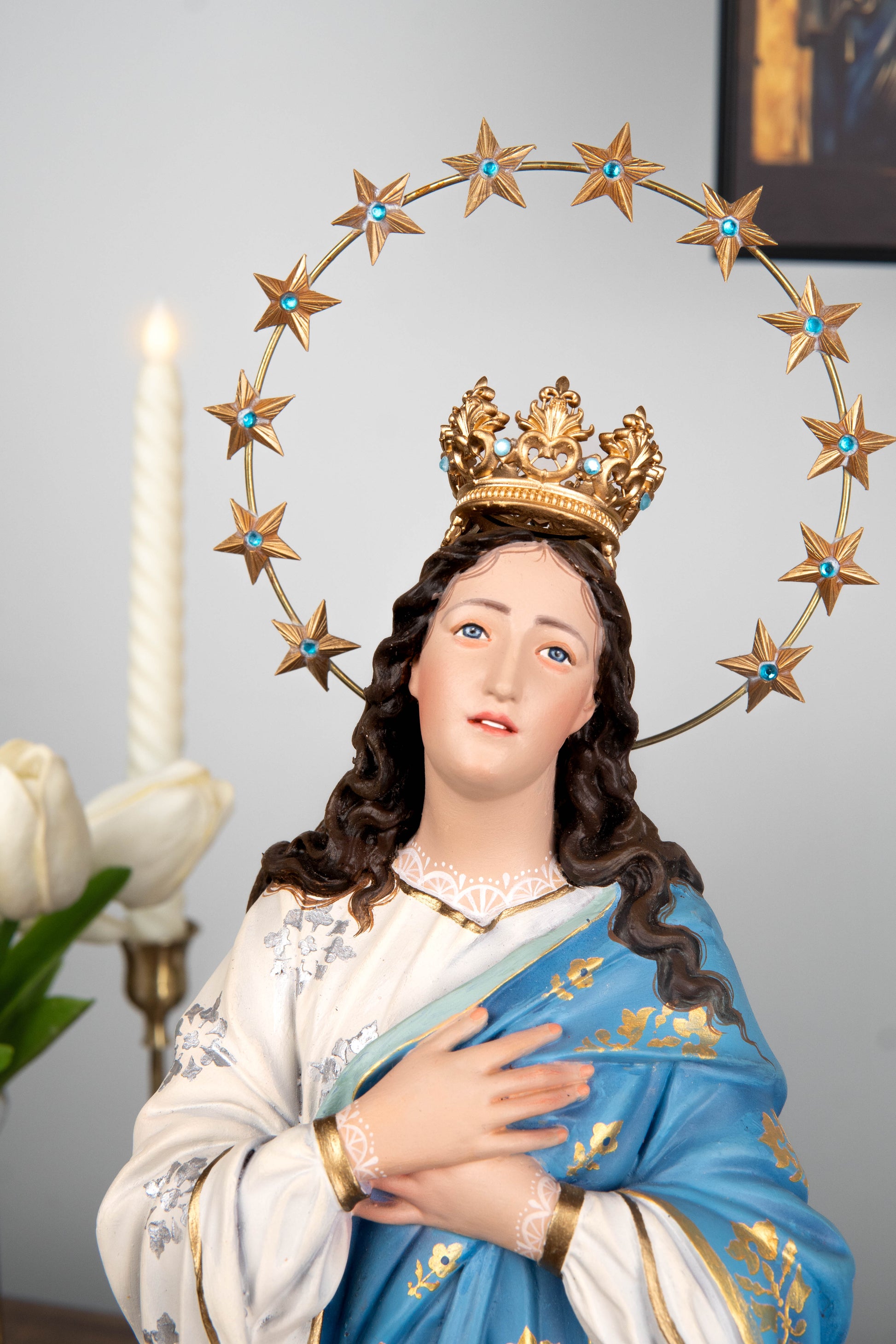 Hand-Painted Assumption Virgin Mary Statue 15.8" , Virgin Mary Catholic Statue, Mother Figurine, Christian Home Altar Decor, Religious Gift