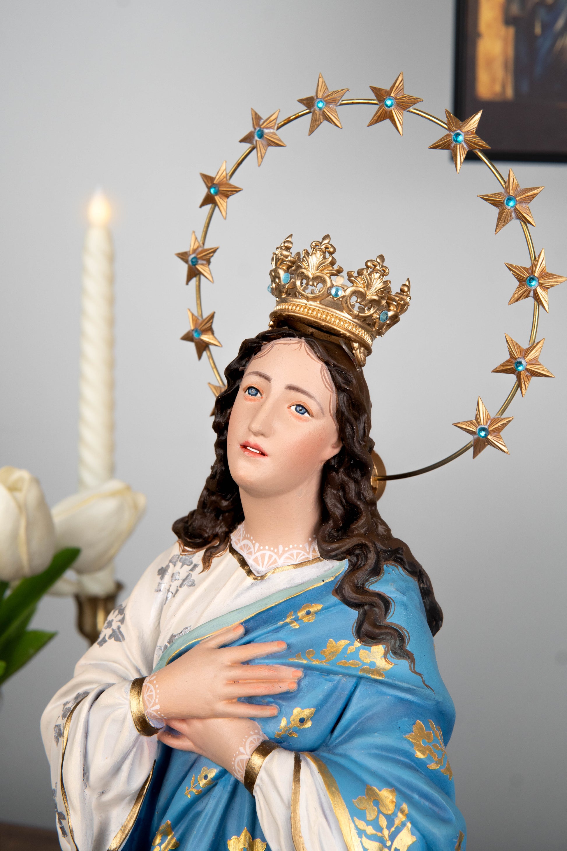 Hand-Painted Assumption Virgin Mary Statue 15.8" , Virgin Mary Catholic Statue, Mother Figurine, Christian Home Altar Decor, Religious Gift