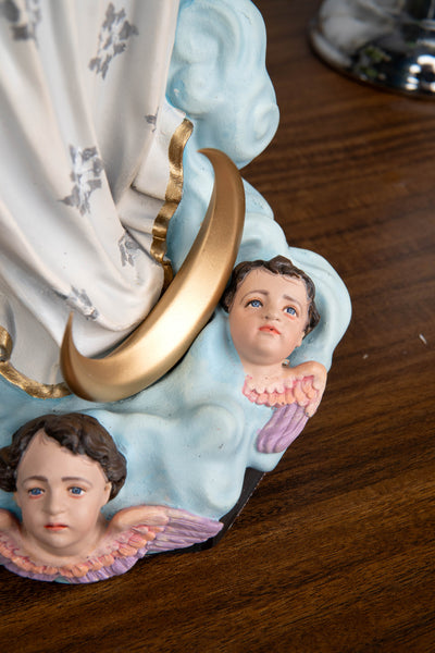 Hand-Painted Assumption Virgin Mary Statue 15.8" , Virgin Mary Catholic Statue, Mother Figurine, Christian Home Altar Decor, Religious Gift