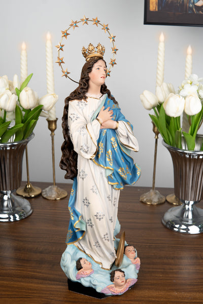 Hand-Painted Assumption Virgin Mary Statue 15.8" , Virgin Mary Catholic Statue, Mother Figurine, Christian Home Altar Decor, Religious Gift