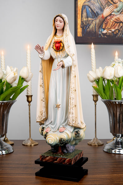 Hand-Painted Our Lady of Fatima Statue 15.8" - Virgin Mary Statue, Mother Mary Catholic Decor Religious Figurine Catholic Gift, CatholicHome