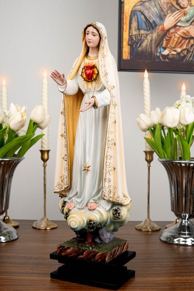 Hand-Painted Our Lady of Fatima Statue 15.8" - Virgin Mary Statue, Mother Mary Catholic Decor Religious Figurine Catholic Gift, CatholicHome
