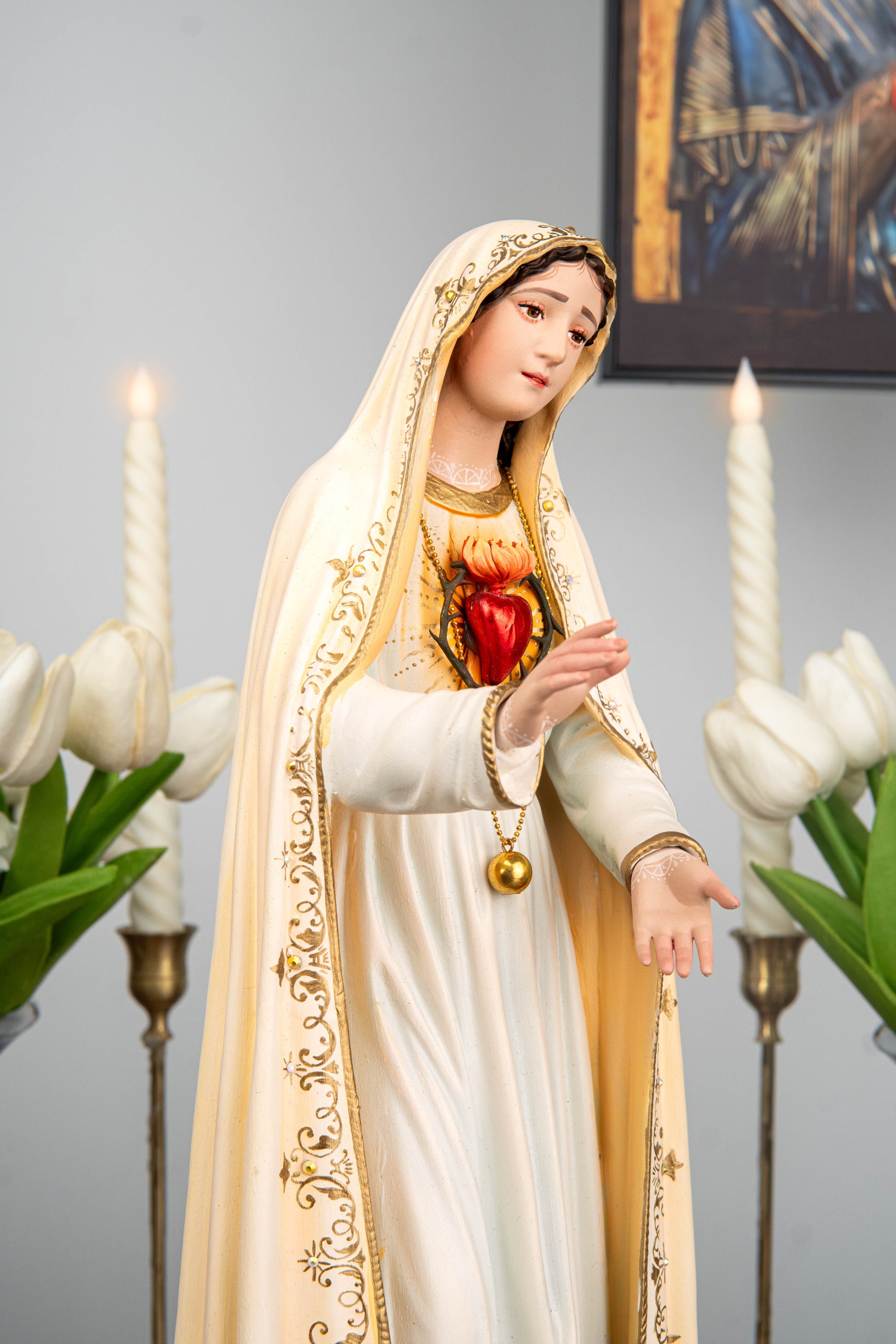 Hand-Painted Our Lady of Fatima Statue 15.8" - Virgin Mary Statue, Mother Mary Catholic Decor Religious Figurine Catholic Gift, CatholicHome