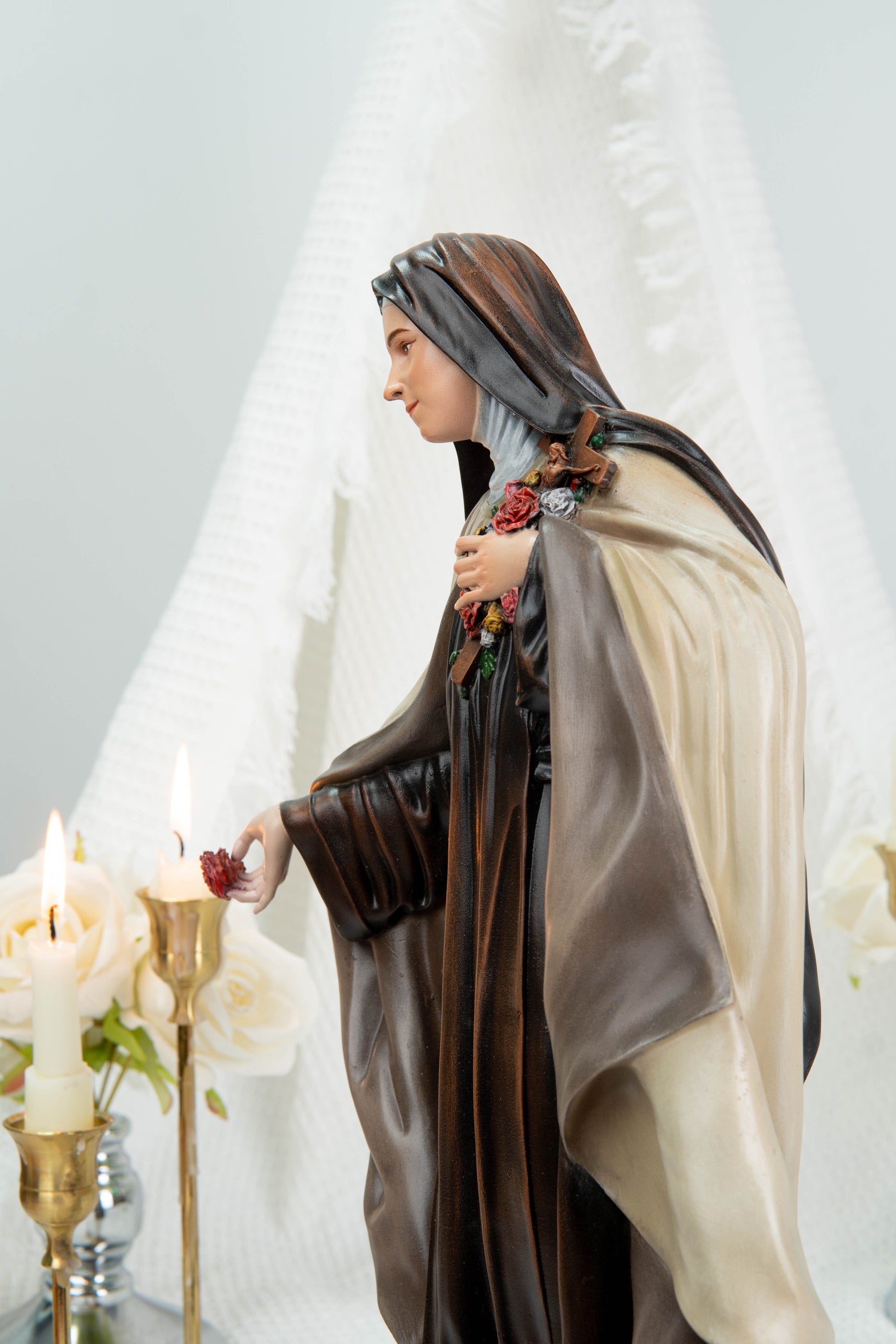 Hand-Painted St. Therese of Lisieux Statue 15.8", The Little Flower Catholic Saint Figurine, Saint Teresa Statue, Catholic Gift