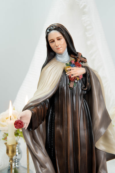 Hand-Painted St. Therese of Lisieux Statue 15.8", The Little Flower Catholic Saint Figurine, Saint Teresa Statue, Catholic Gift
