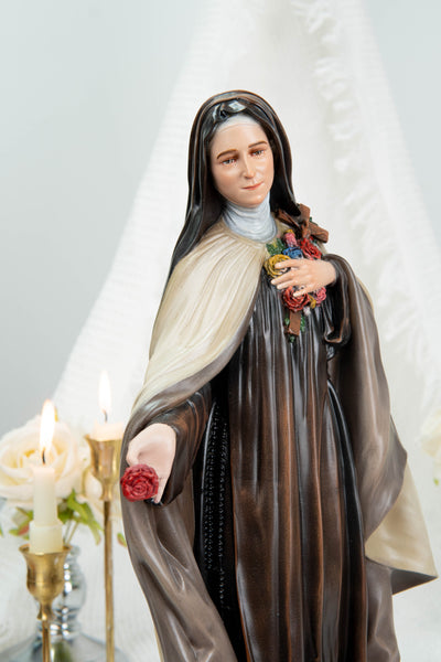 Hand-Painted St. Therese of Lisieux Statue 15.8", The Little Flower Catholic Saint Figurine, Saint Teresa Statue, Catholic Gift