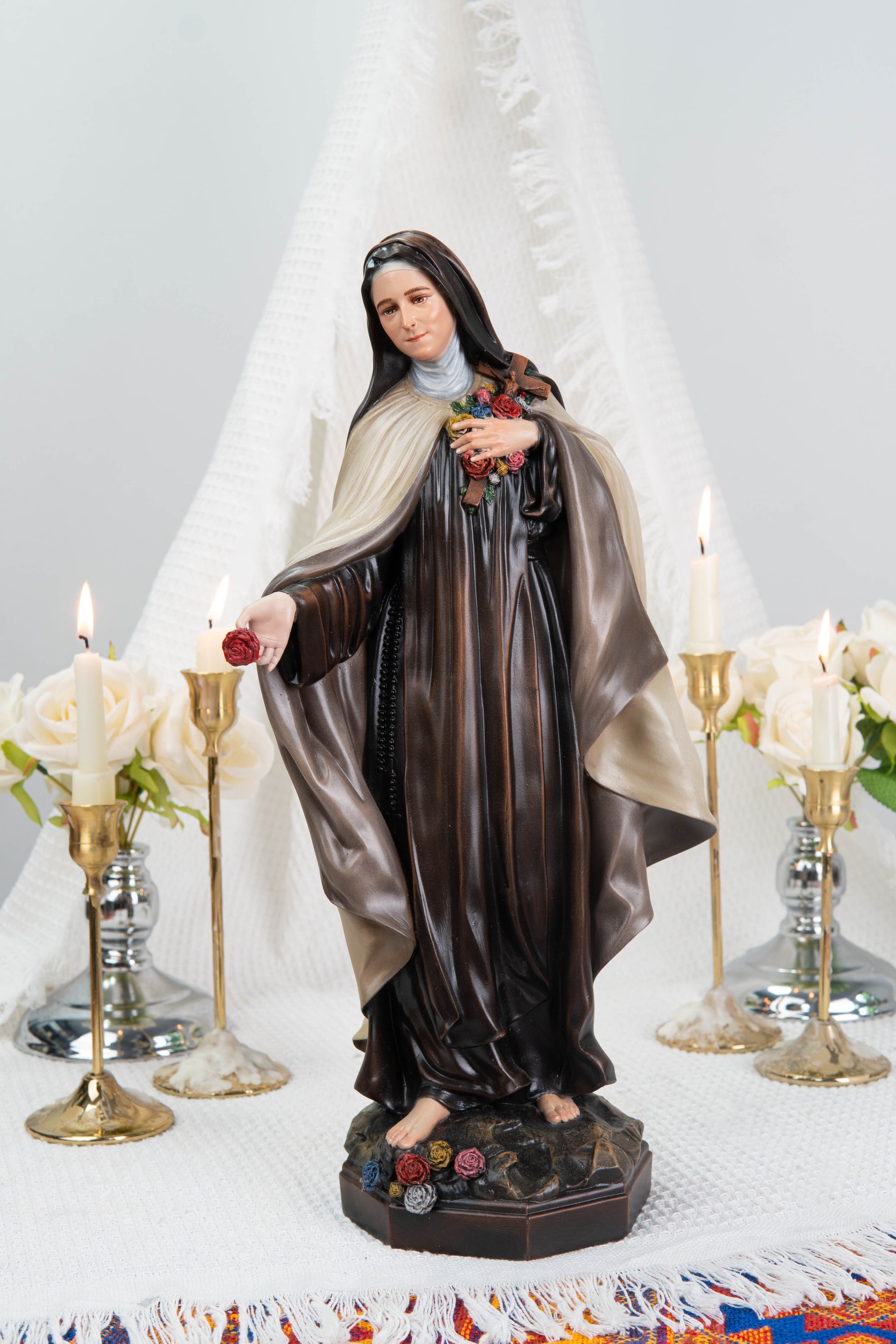 Hand-Painted St. Therese of Lisieux Statue 15.8", The Little Flower Catholic Saint Figurine, Saint Teresa Statue, Catholic Gift