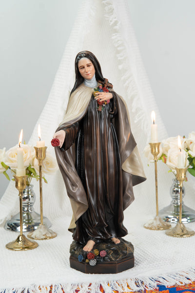 Hand-Painted St. Therese of Lisieux Statue 15.8", The Little Flower Catholic Saint Figurine, Saint Teresa Statue, Catholic Gift