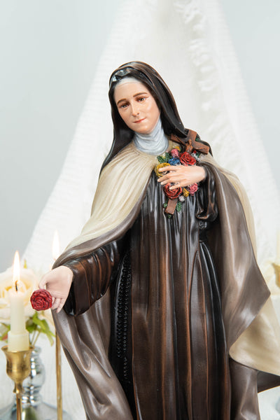Hand-Painted St. Therese of Lisieux Statue 15.8", The Little Flower Catholic Saint Figurine, Saint Teresa Statue, Catholic Gift