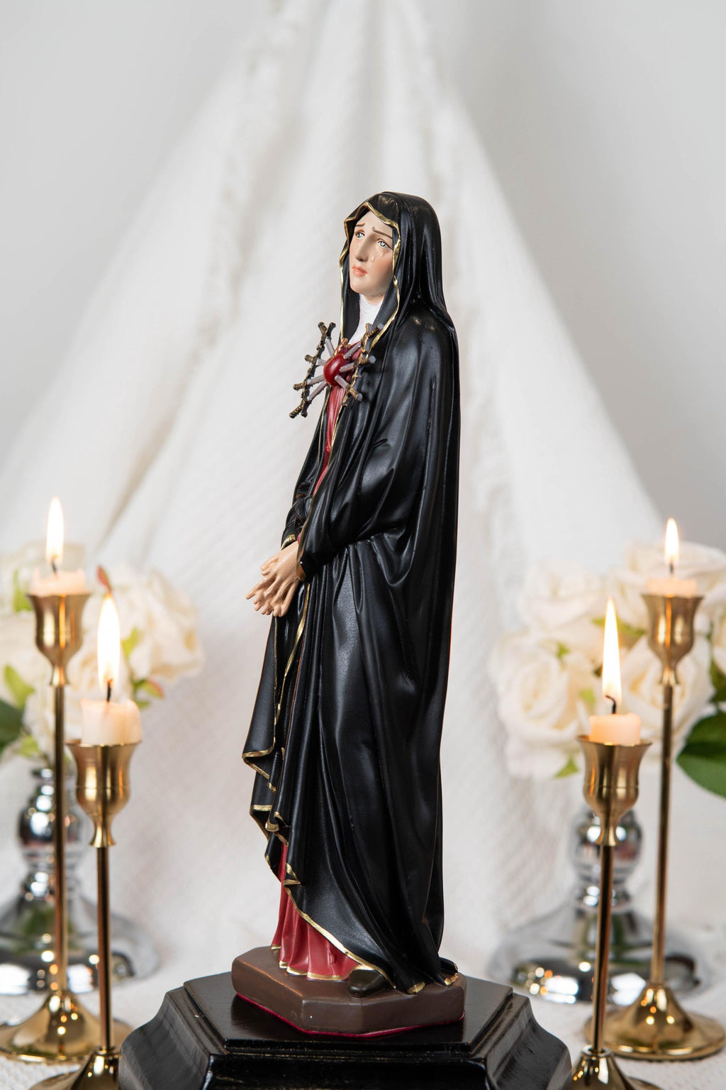 Our Lady of Sorrows Statue – Black cloak, Virgin Mary Statue, Beautiful Catholic Decor, Catholic Gifts, Meaningful Gifts for Catholic Women