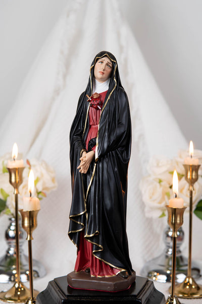 Our Lady of Sorrows Statue – Black cloak, Virgin Mary Statue, Beautiful Catholic Decor, Catholic Gifts, Meaningful Gifts for Catholic Women