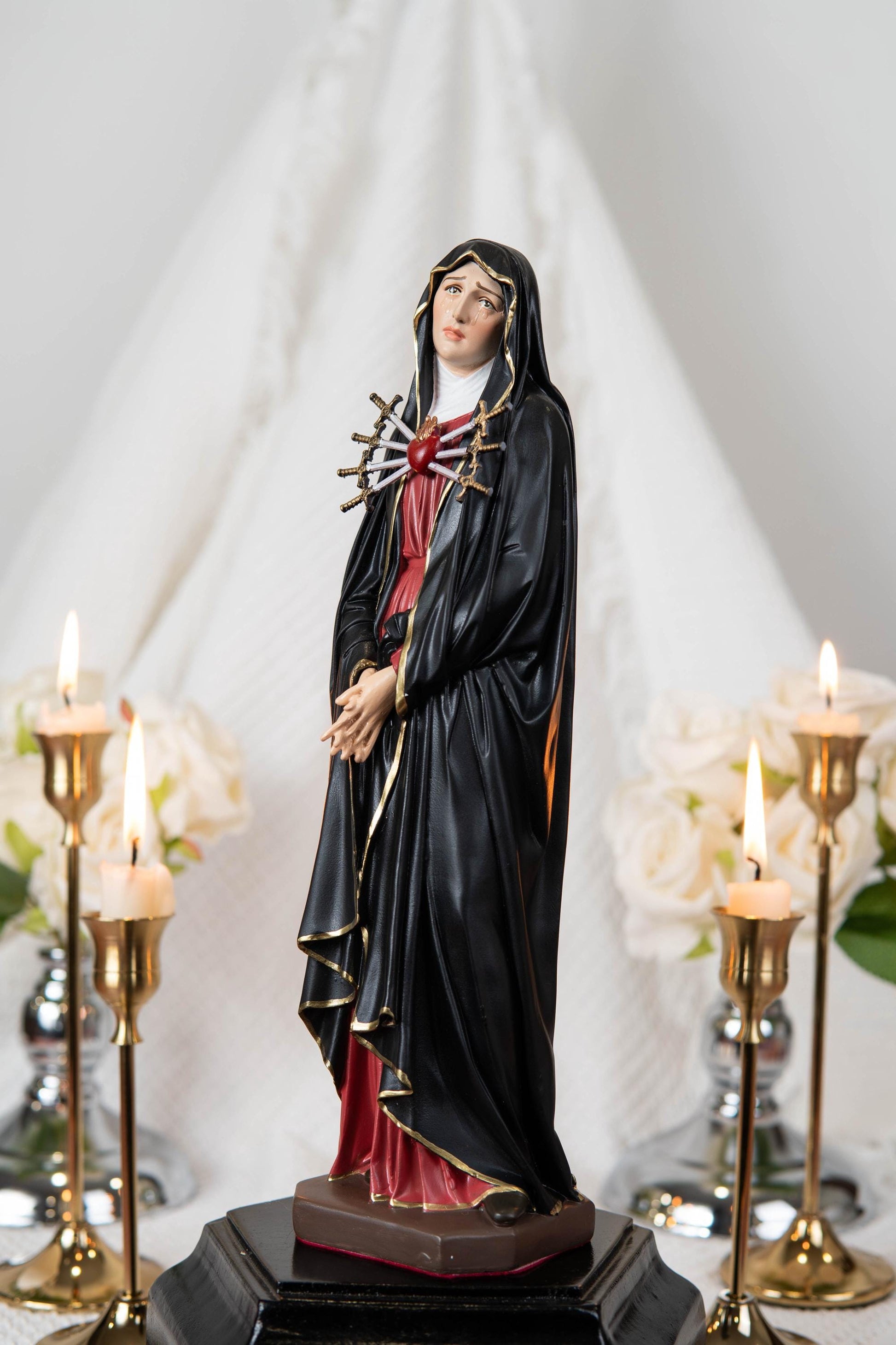 Personalized Engraving - Our Lady of Sorrows Statue – Black Cloak, Virgin Mary Statue, Beautiful Catholic Decor, Catholic Gifts, Meaningful Gifts for Catholic Women