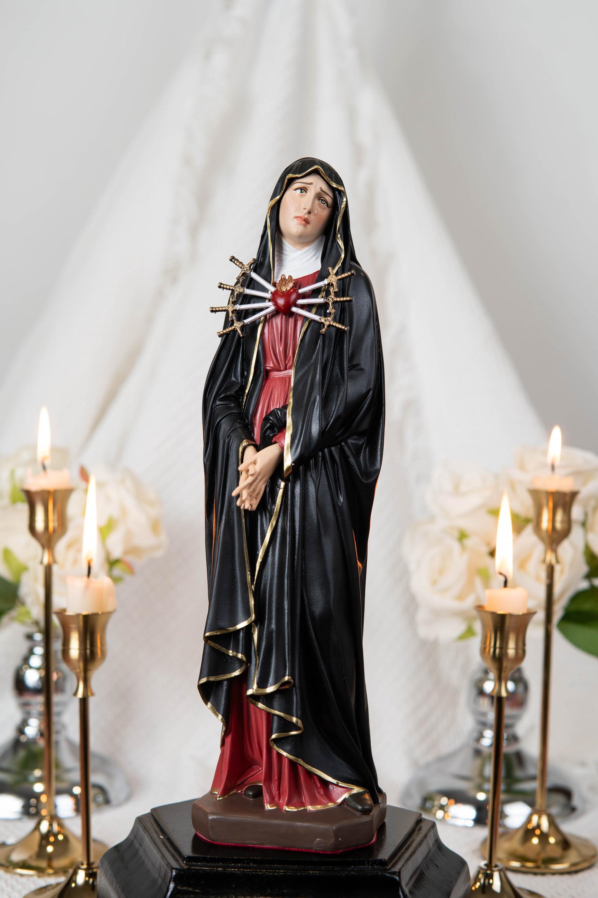 Personalized Engraving - Our Lady of Sorrows Statue – Black Cloak, Virgin Mary Statue, Beautiful Catholic Decor, Catholic Gifts, Meaningful Gifts for Catholic Women