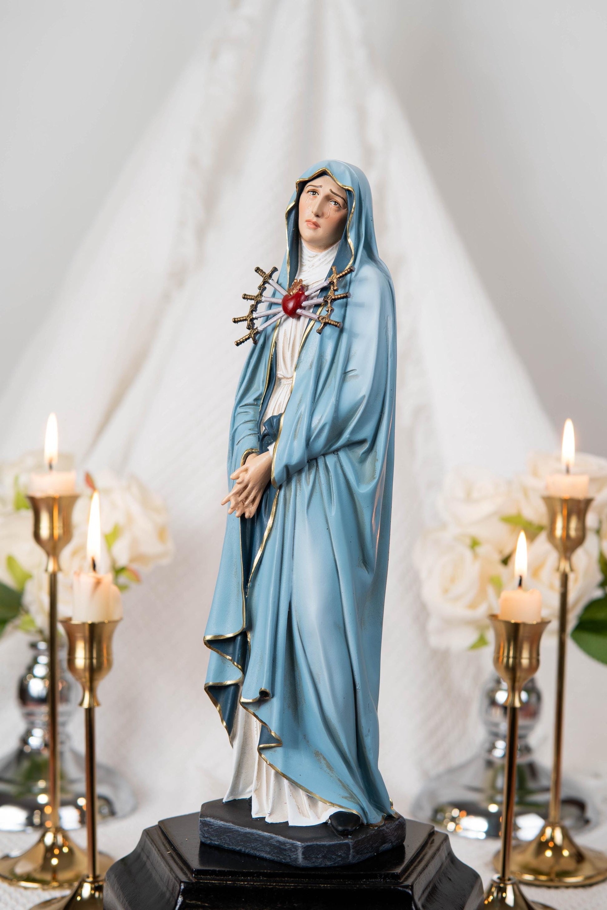Personalized Engraving - Hand-Painted Our Lady of Sorrows Statue - Virgin Mary Statue, Beautiful Catholic Decor, Catholic Gifts, Gifts for Catholic Women.