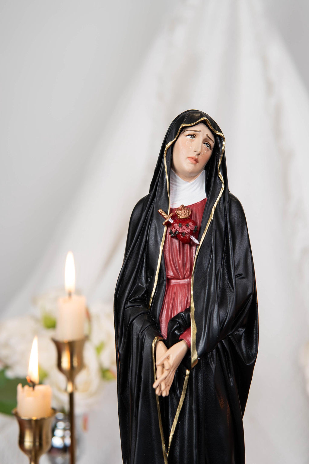 Our Lady of Sorrows Statue – Black Cloak, Virgin Mary Statue, Beautiful Catholic Decor, Catholic Gifts, Meaningful Gifts for Catholic Women