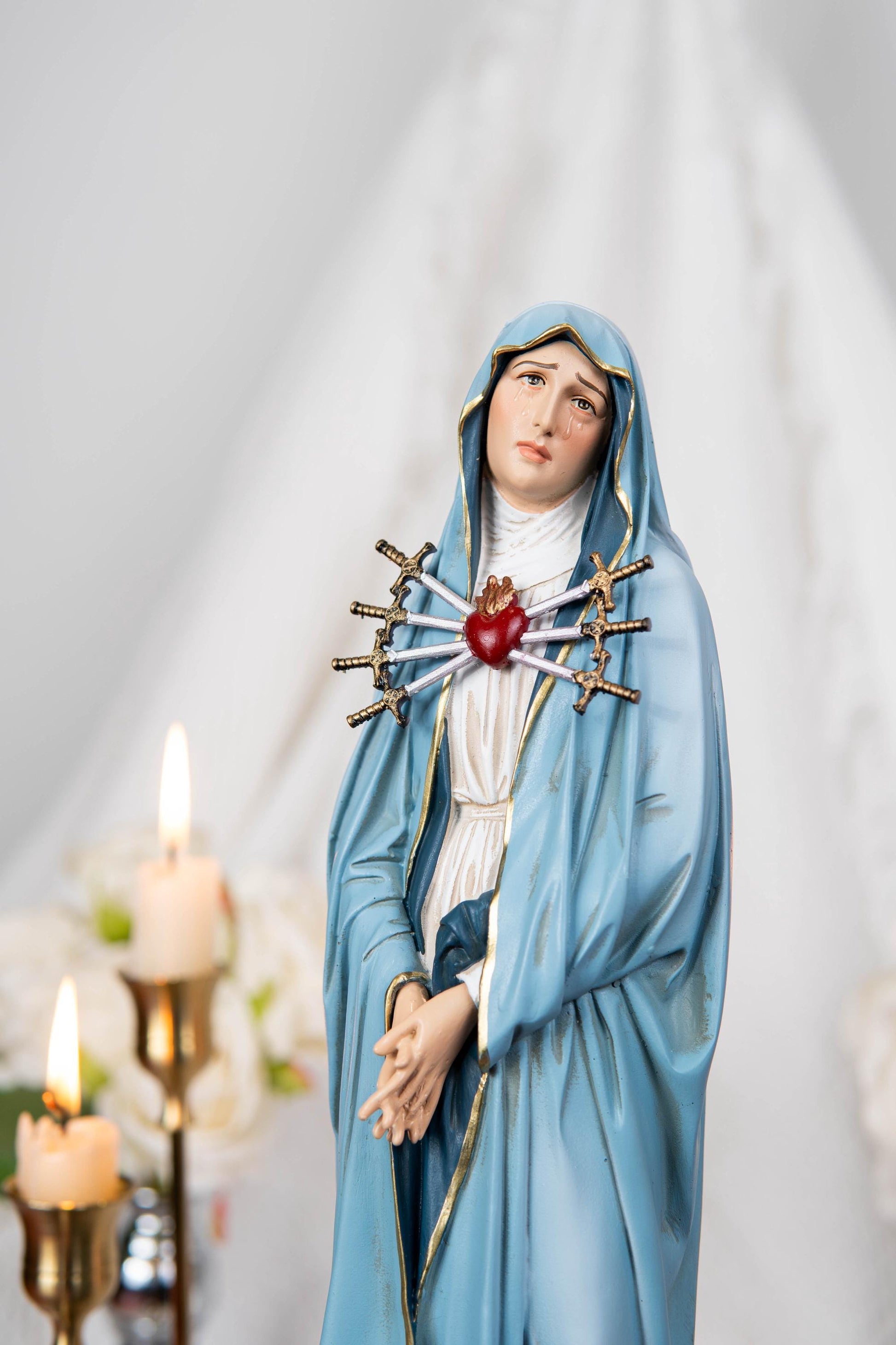 Personalized Engraving - Hand-Painted Our Lady of Sorrows Statue - Virgin Mary Statue, Beautiful Catholic Decor, Catholic Gifts, Gifts for Catholic Women.