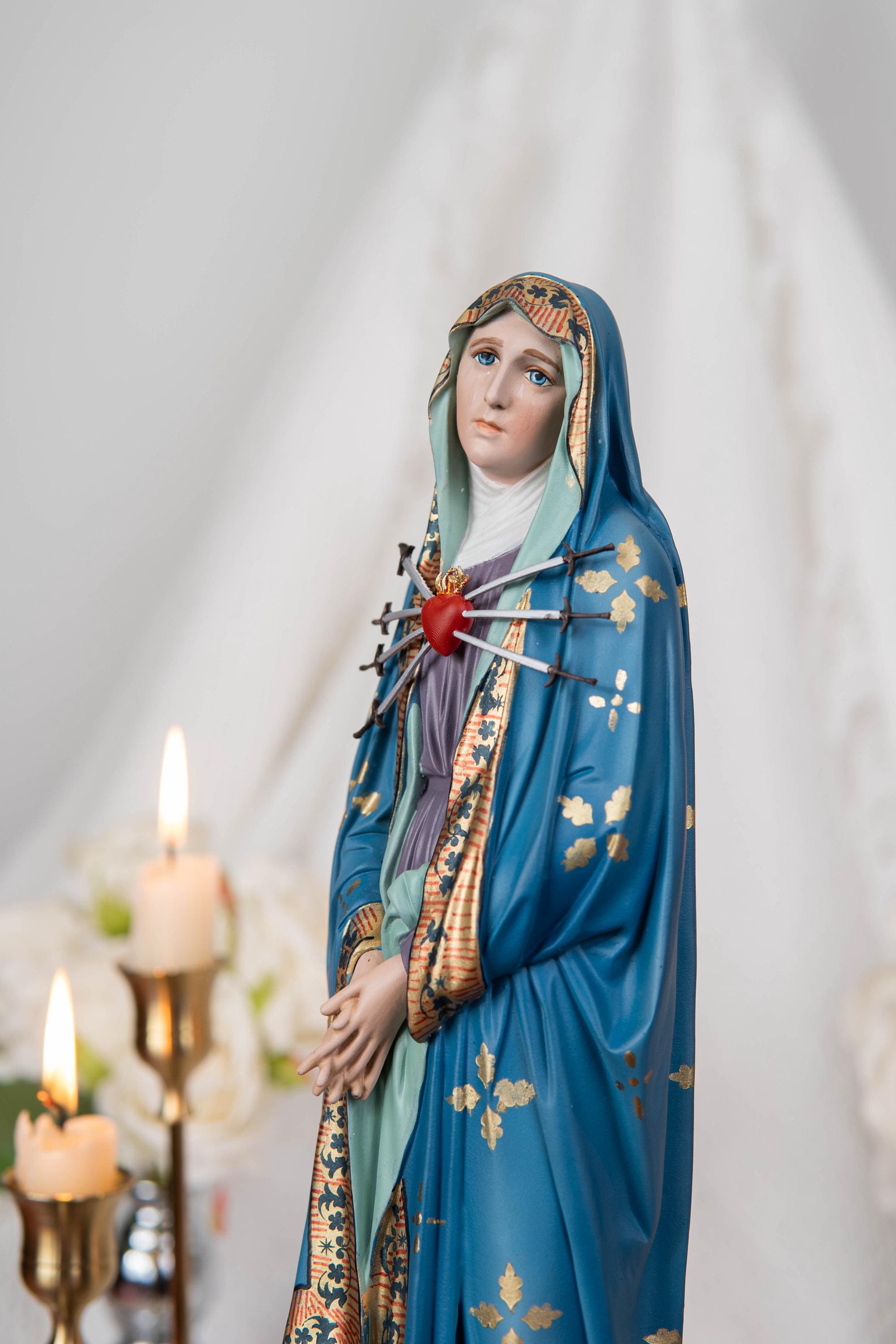 Our Lady of Sorrows Statue with Ornate Patterns – Virgin Mary Statue, Beautiful Catholic Decor, Catholic Gifts for Catholic Women