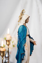 Our Lady of Grace Statue 9.8" and Halo - Virgen Maria, Virgin Mary Statue, Mother Mary, Mary Statue Catholic, Catholic Gifts for Women, Hand-Painted Our Lady of Grace & St Joseph Statues Set 9.8" - Virgin Mary Decor, Home Altar Prayer Corner, Catholic Gift,Catholic Home Decor