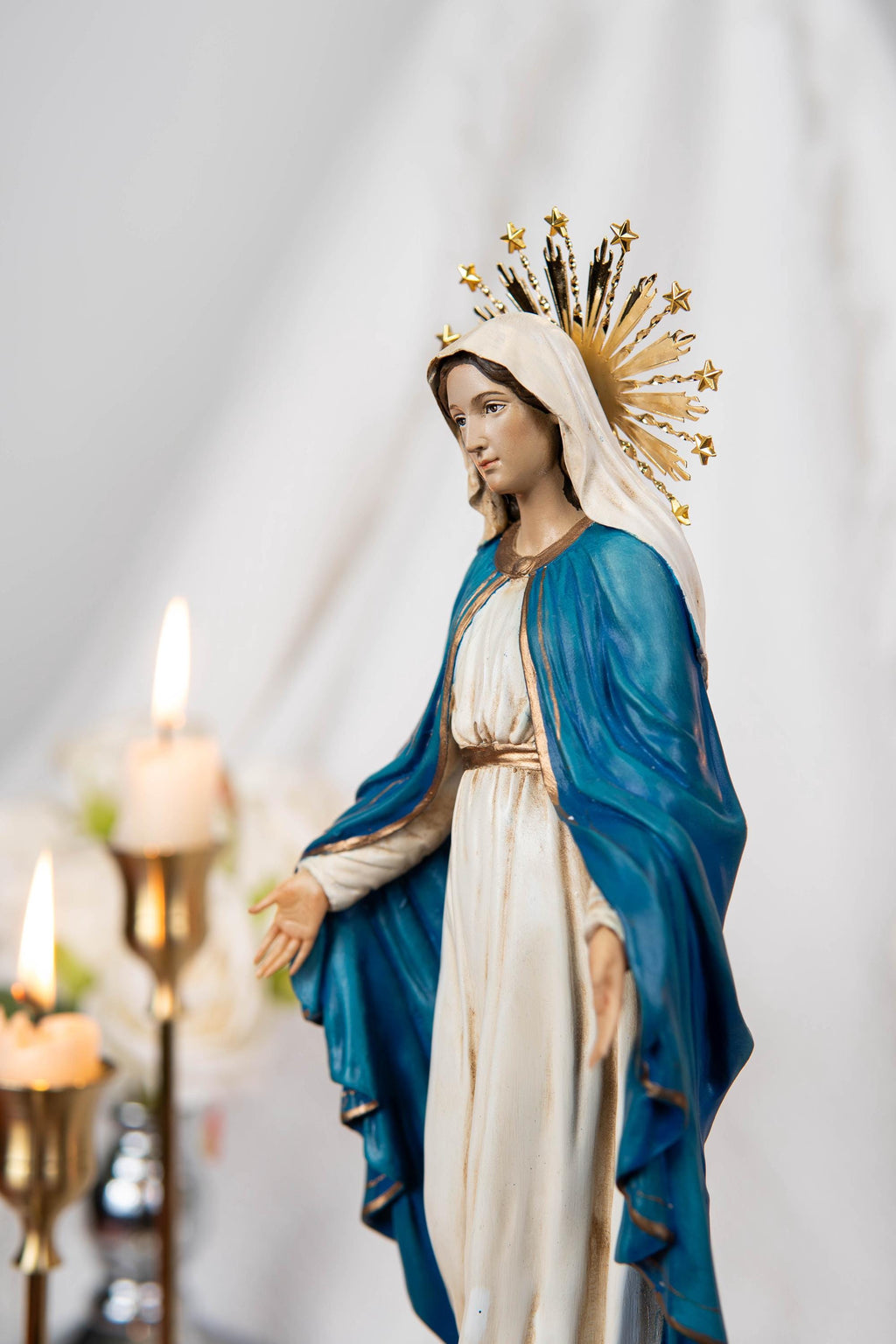 Our Lady of Grace Statue 9.8" and Halo - Virgen Maria, Virgin Mary Statue, Mother Mary, Mary Statue Catholic, Catholic Gifts for Women, Hand-Painted Our Lady of Grace & St Joseph Statues Set 9.8" - Virgin Mary Decor, Home Altar Prayer Corner, Catholic Gift,Catholic Home Decor