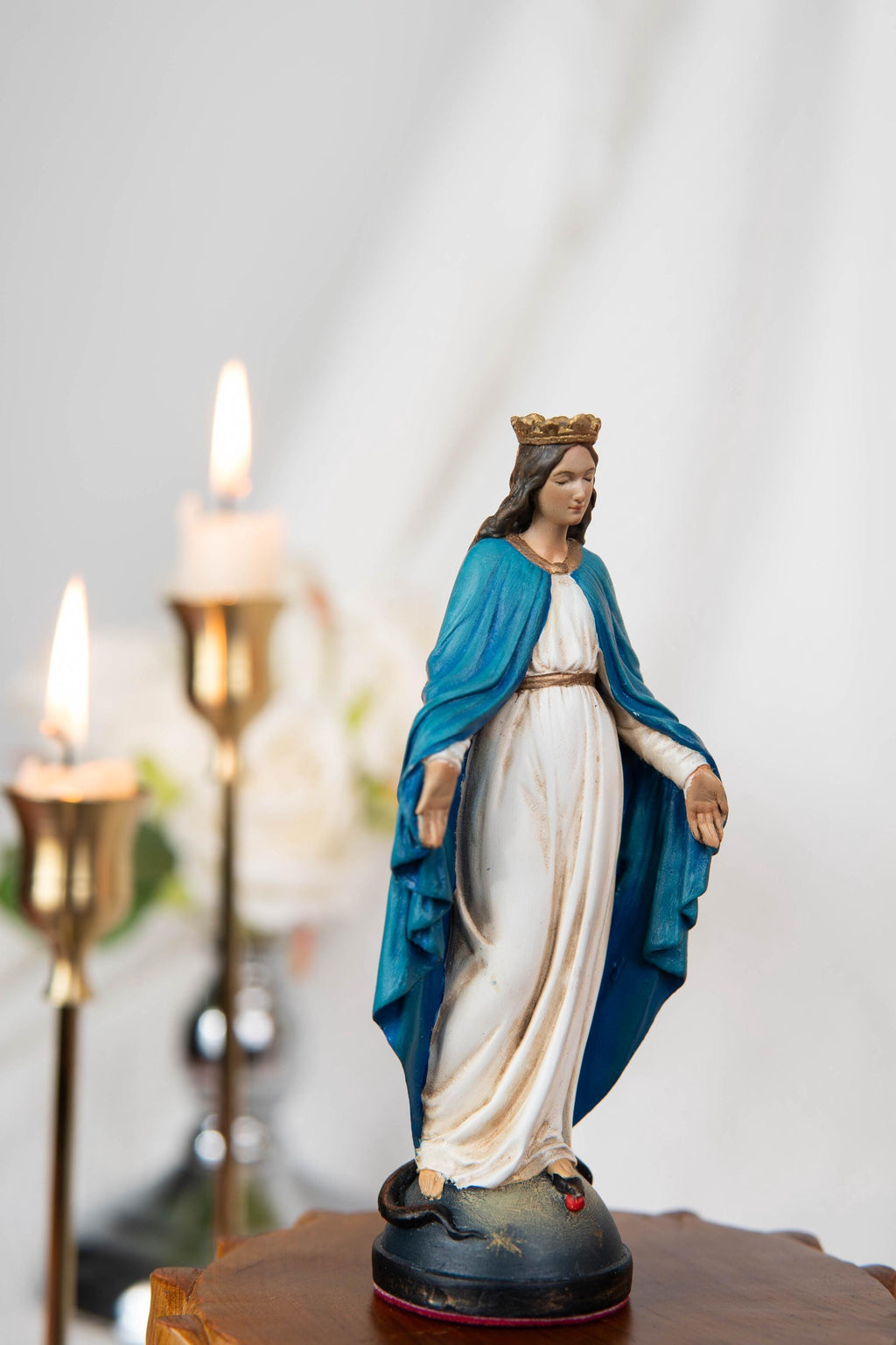 Hand-Painted Our Lady of Grace Virgen Maria 5.1" - Virgin Mary Statue, Mother Mary Statue, Catholic Gifts for Women, Catholic Home Decor