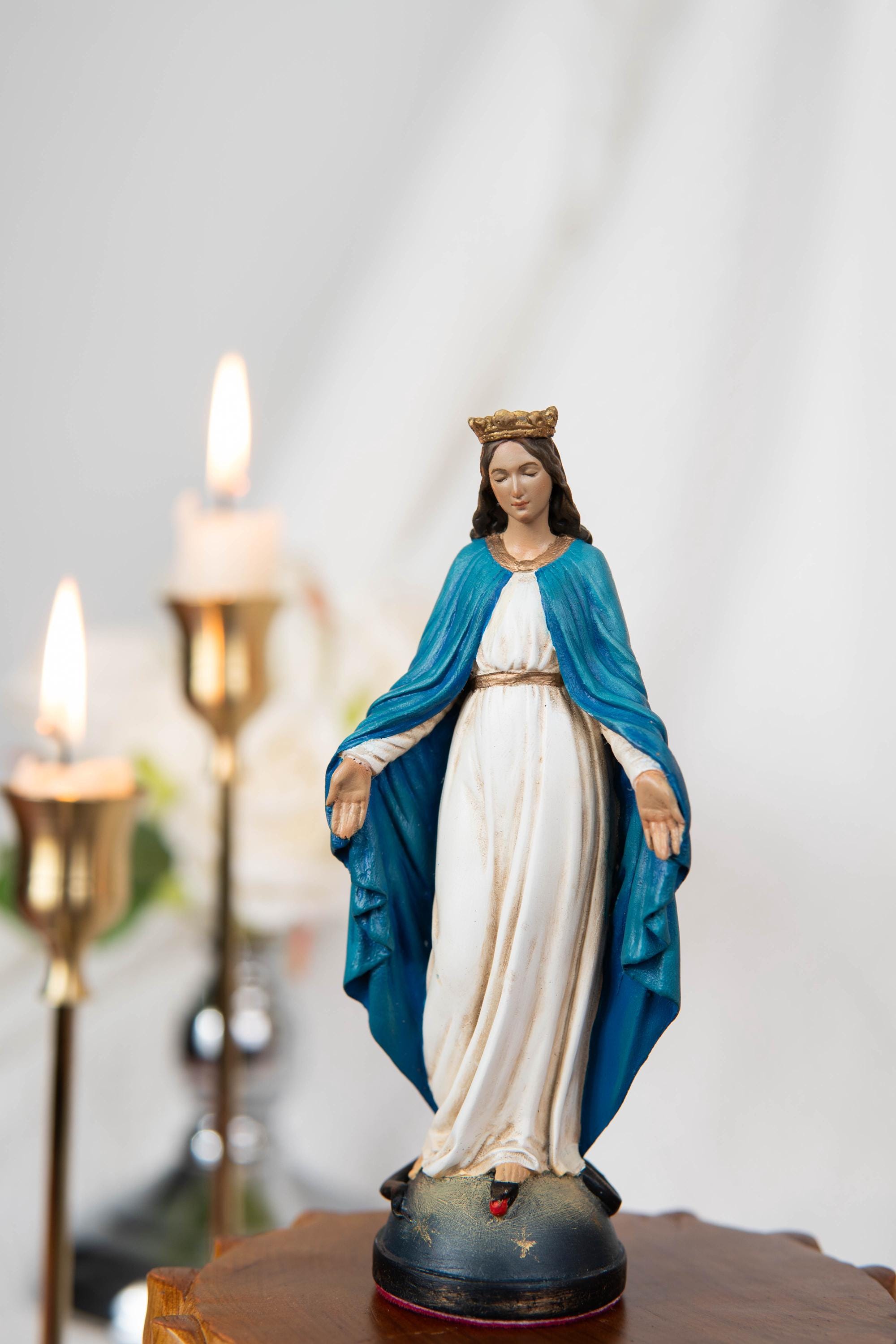 Hand-Painted Our Lady of Grace Virgen Maria 5.1" - Virgin Mary Statue, Mother Mary Statue, Catholic Gifts for Women, Catholic Home Decor