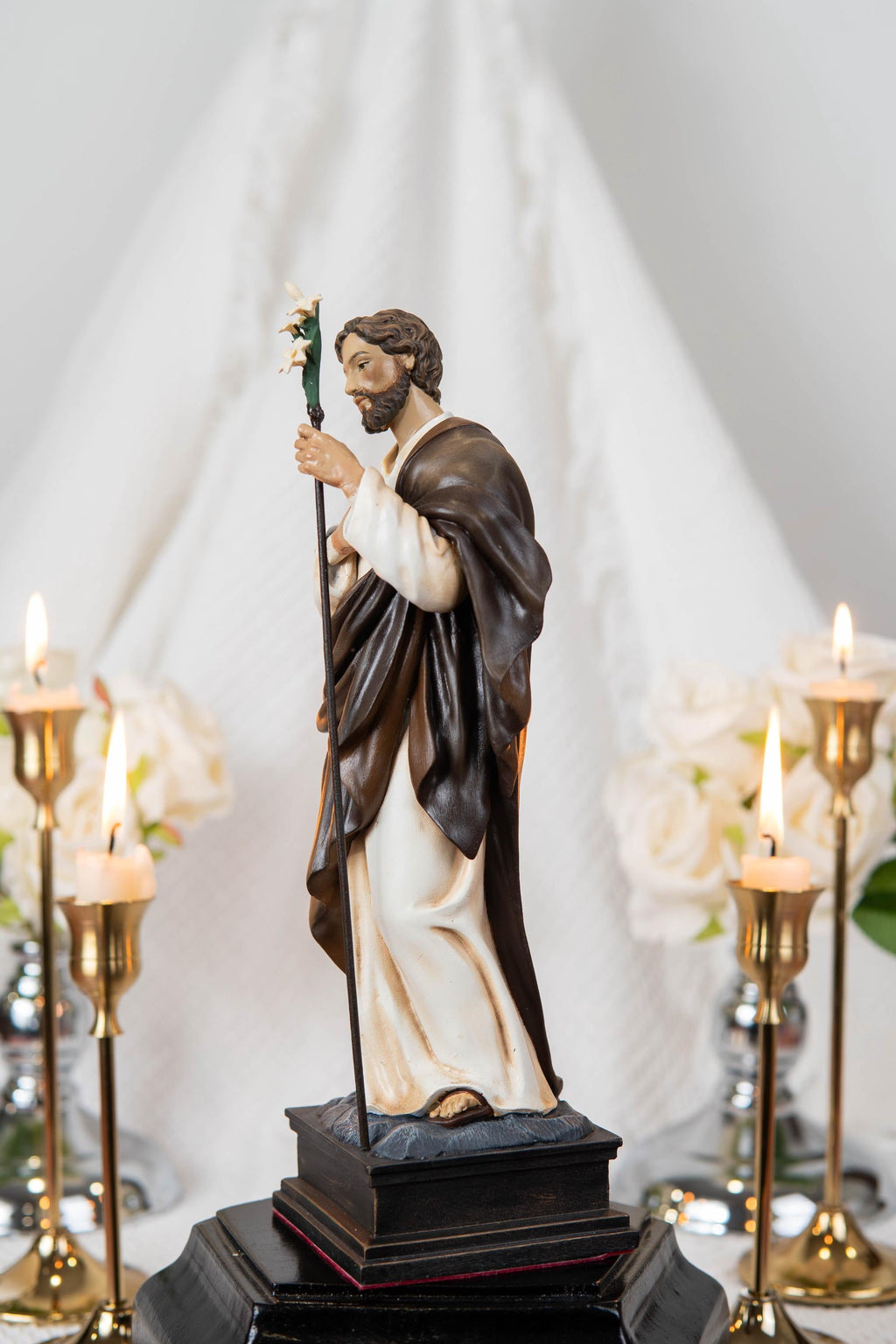 Our Lady of Grace Statue 9.8" and Halo - Virgen Maria, Virgin Mary Statue, Mother Mary, Mary Statue Catholic, Catholic Gifts for Women, Hand-Painted Our Lady of Grace & St Joseph Statues Set 9.8" - Virgin Mary Decor, Home Altar Prayer Corner, Catholic Gift,Catholic Home Decor