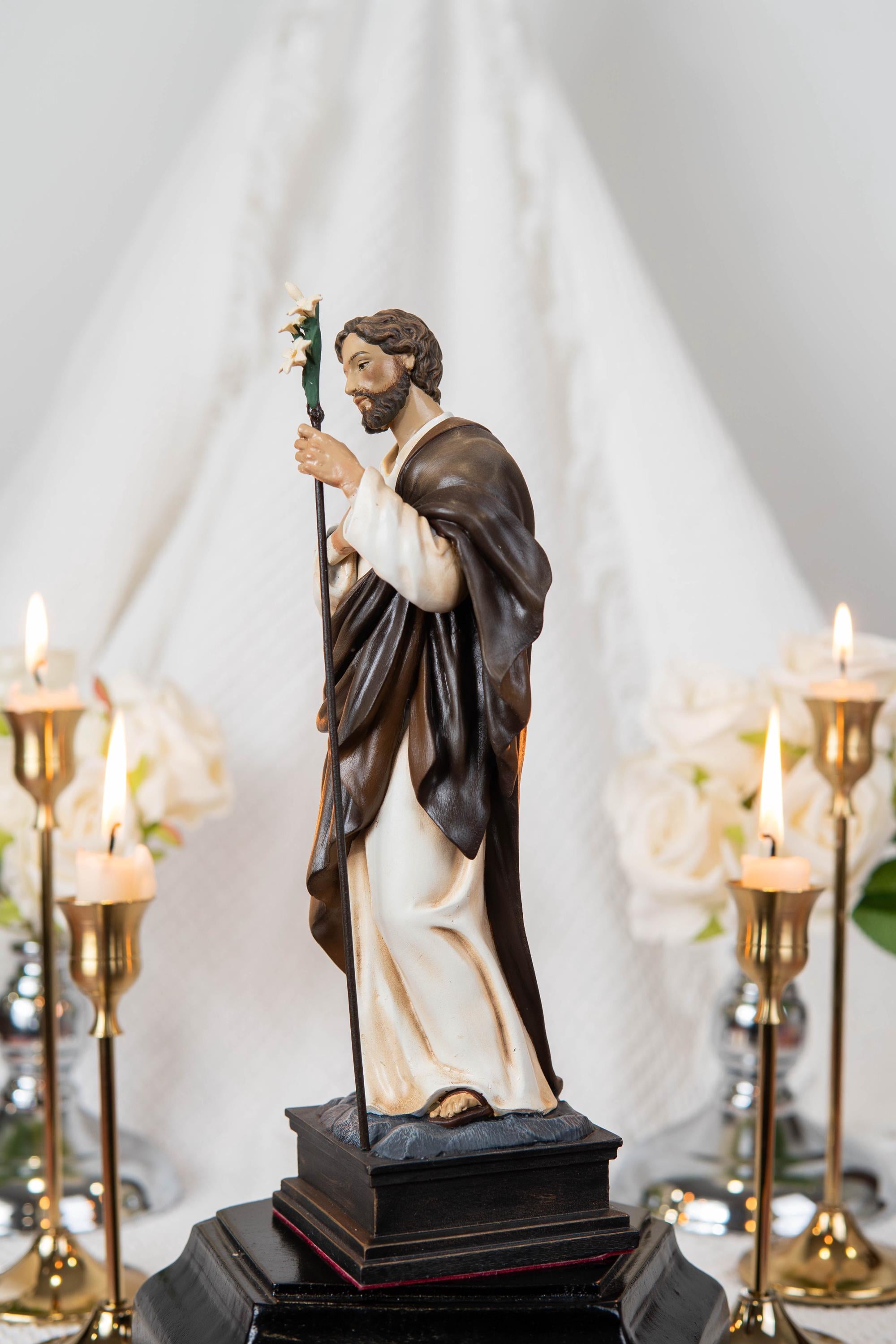 Our Lady of Grace Statue 9.8" and Halo - Virgen Maria, Virgin Mary Statue, Mother Mary, Mary Statue Catholic, Catholic Gifts for Women, Hand-Painted Our Lady of Grace & St Joseph Statues Set 9.8" - Virgin Mary Decor, Home Altar Prayer Corner, Catholic Gift,Catholic Home Decor