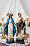 Hand-Painted Our Lady of Grace & St Joseph Statues Set 9.8" - Virgin Mary Decor, Home Altar Prayer Corner, Catholic Gift,Catholic Home Decor