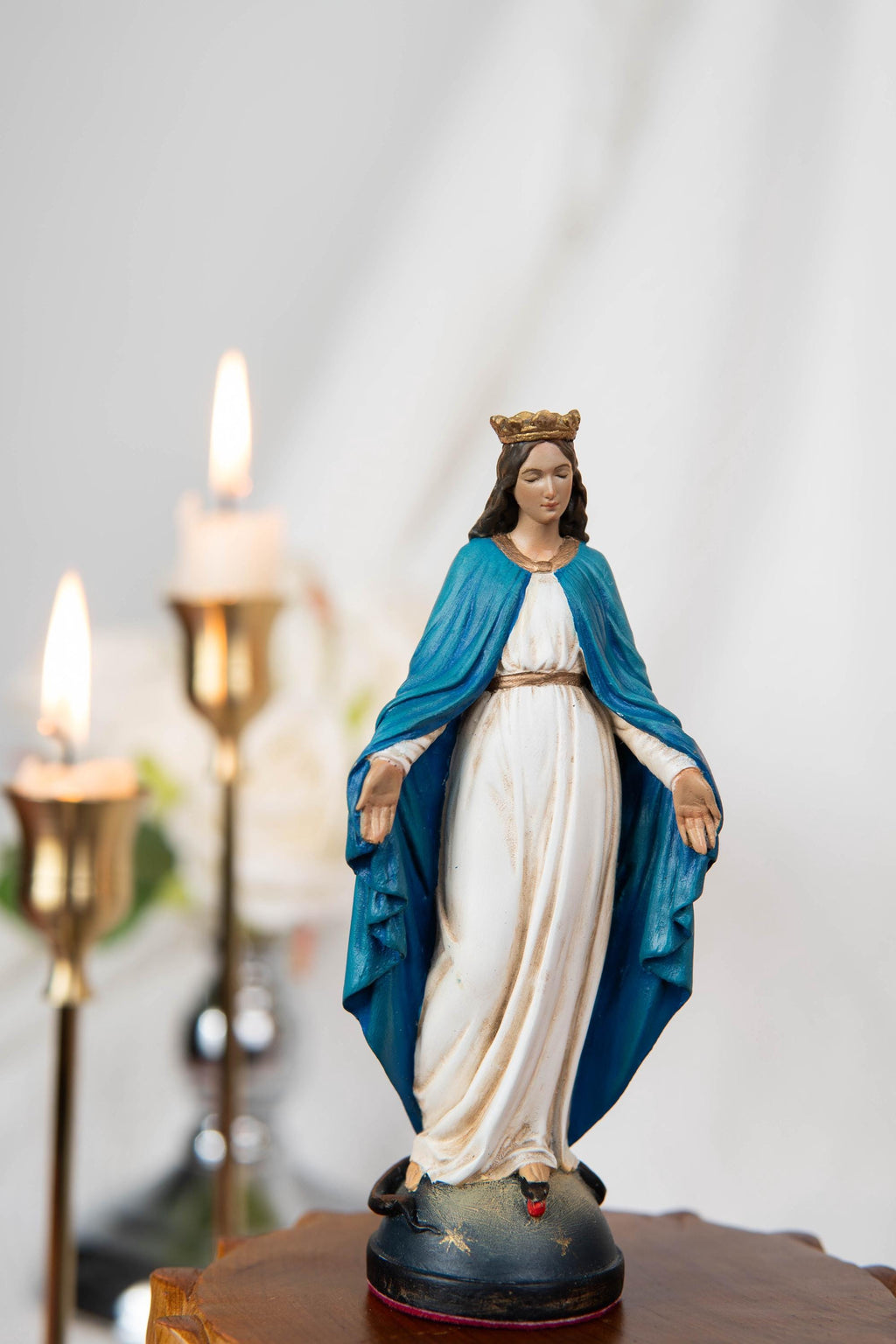 Hand-Painted Our Lady of Grace Virgen Maria 5.1" - Virgin Mary Statue, Mother Mary Statue, Catholic Gifts for Women, Catholic Home Decor