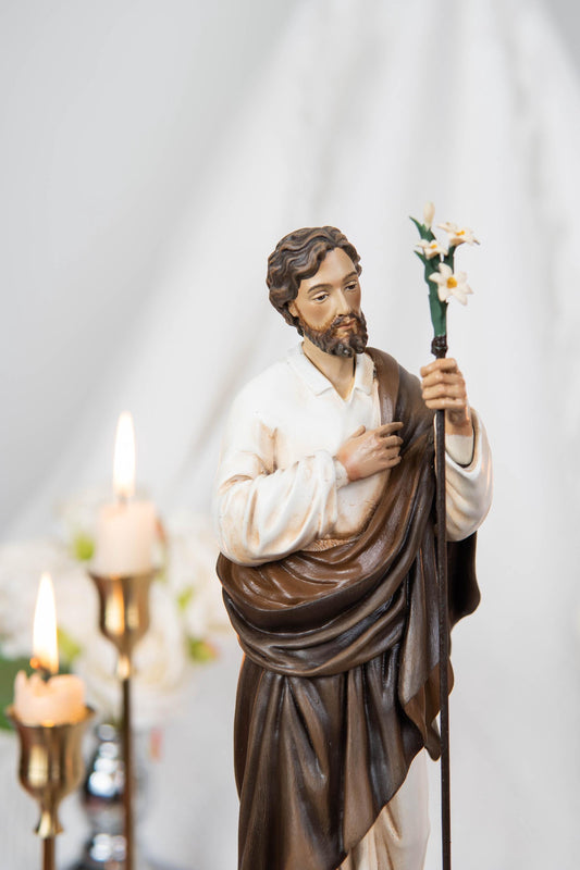 Saint Joseph Statue for Prayer Corner 9.8" - Catholic Home Decor, Religious Figurines, Catholic Gifts for Men & Women, Religious Statues