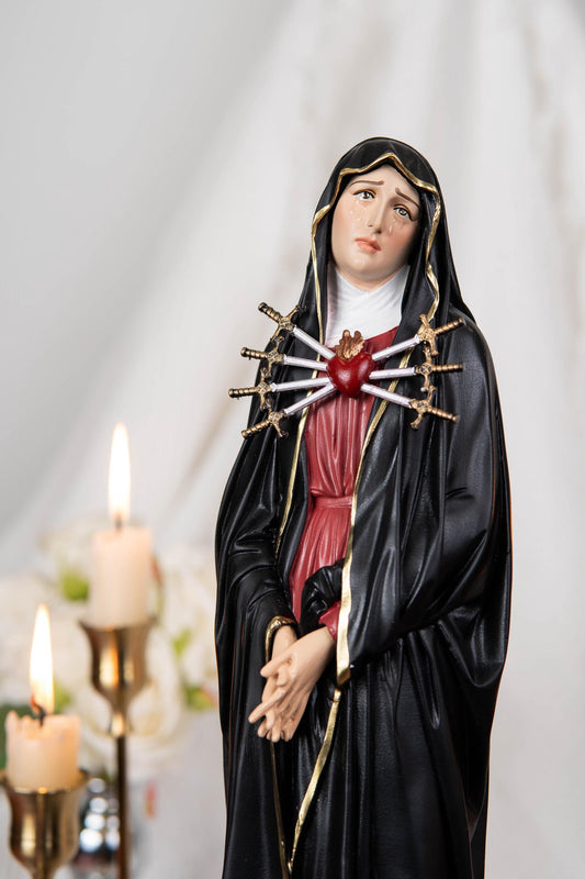 Our Lady of Sorrows Statue – Black cloak, Virgin Mary Statue, Beautiful Catholic Decor, Catholic Gifts, Meaningful Gifts for Catholic Women