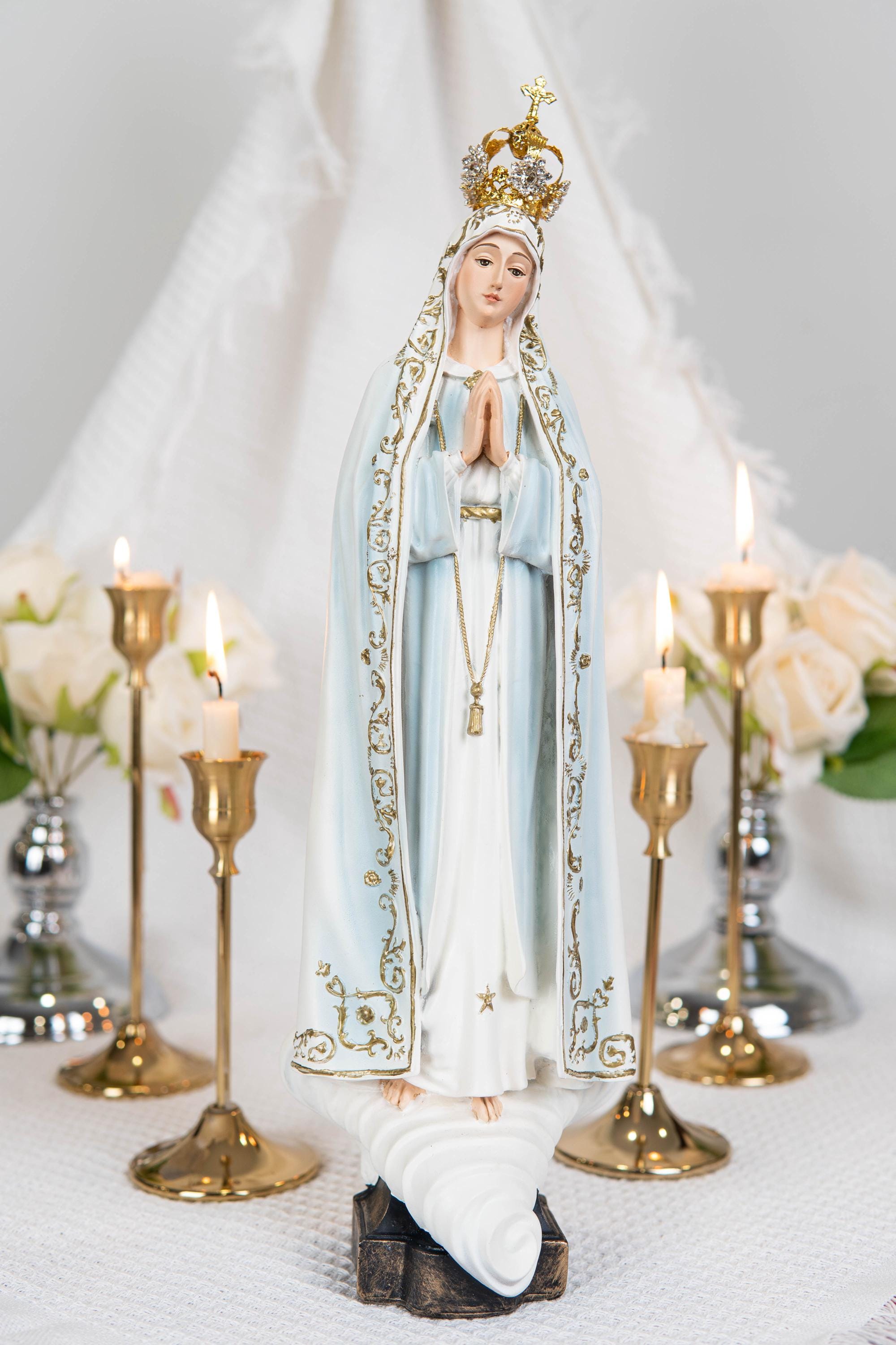 Hand Painted Our Lady of Fatima Virgin Mary Statue - Mother Mary Catholic Decor Religious Figurine Catholic Gifts & Gifts for Catholic Women