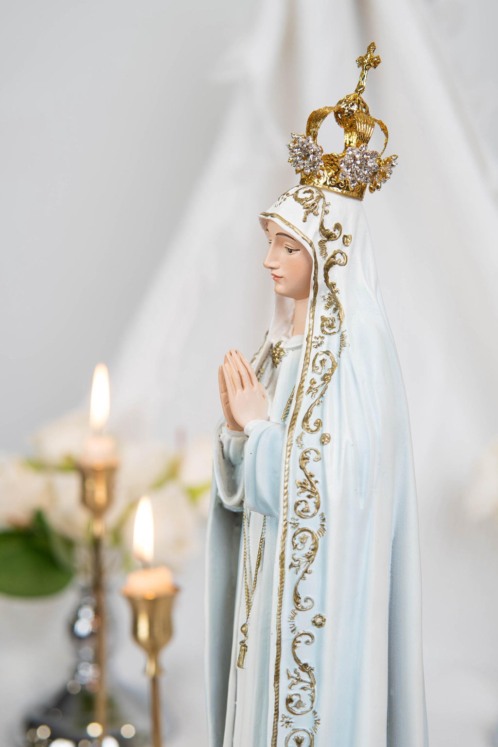 Hand Painted Our Lady of Fatima Virgin Mary Statue - Mother Mary Catholic Decor Religious Figurine Catholic Gifts & Gifts for Catholic Women