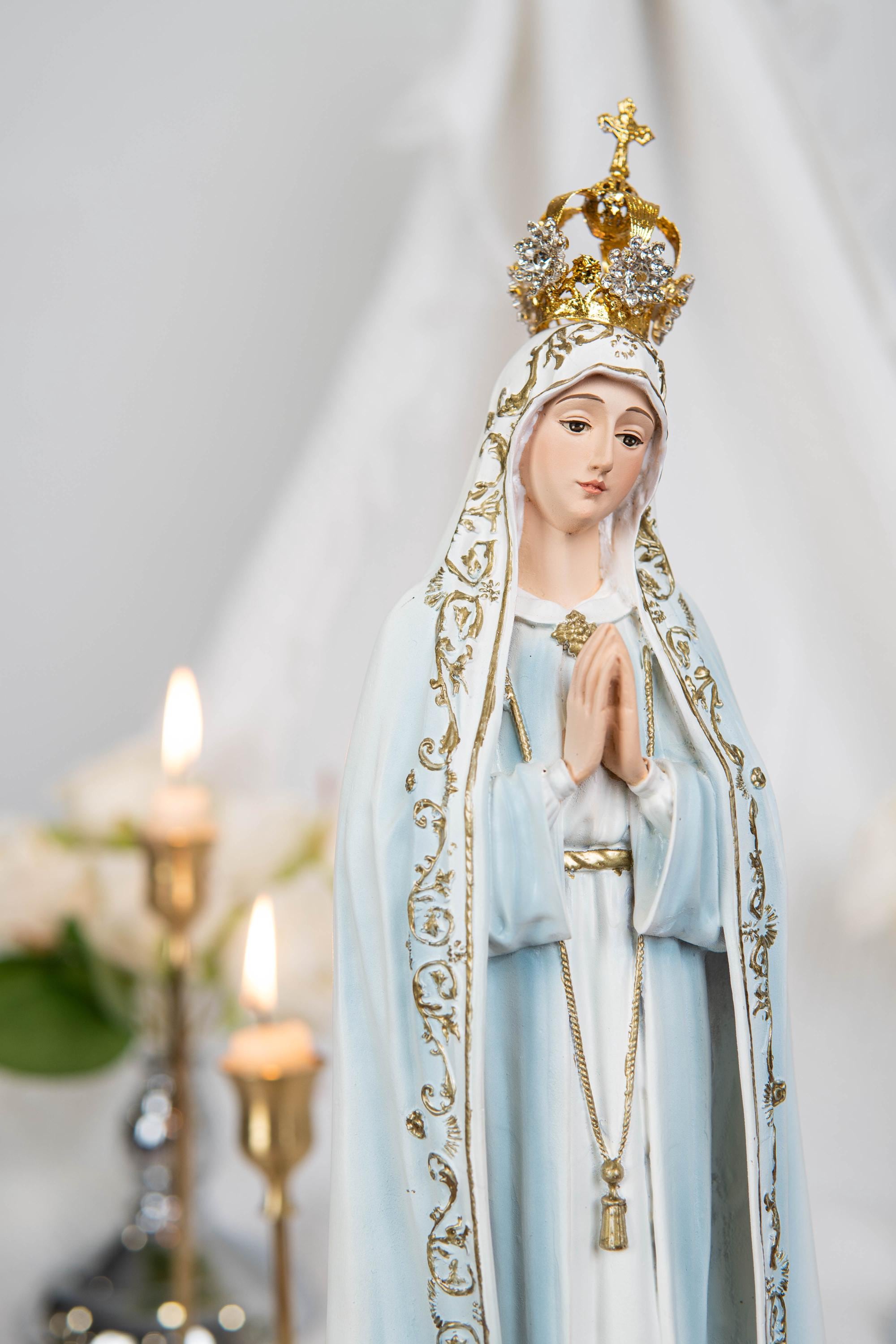 Hand Painted Our Lady of Fatima Virgin Mary Statue - Mother Mary Catholic Decor Religious Figurine Catholic Gifts & Gifts for Catholic Women