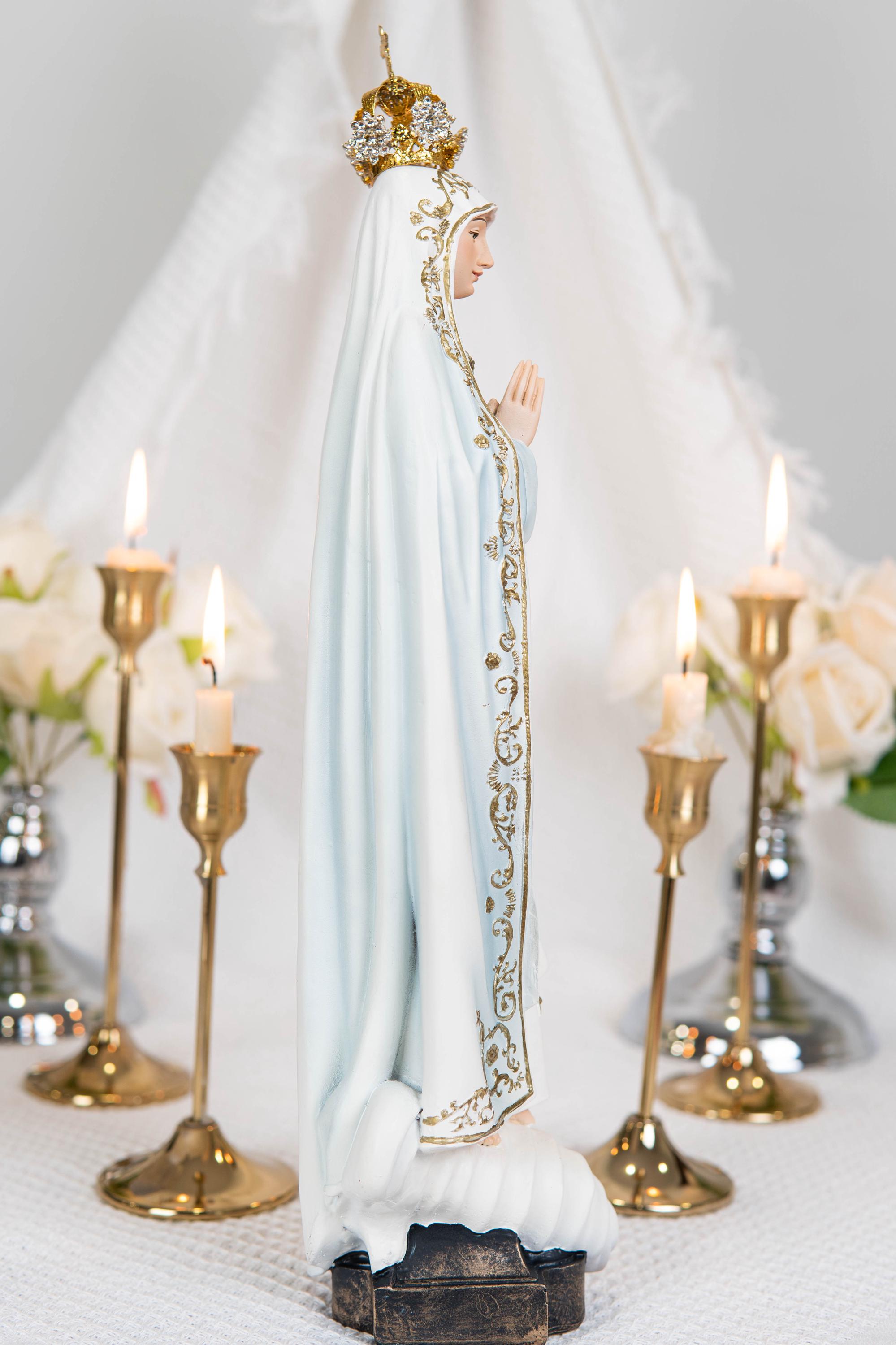 Hand Painted Our Lady of Fatima Virgin Mary Statue - Mother Mary Catholic Decor Religious Figurine Catholic Gifts & Gifts for Catholic Women