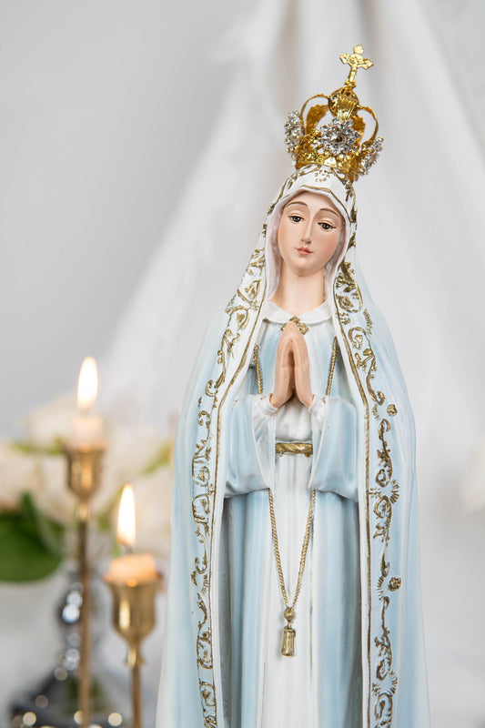 Hand Painted Our Lady of Fatima Virgin Mary Statue - Mother Mary Catholic Decor Religious Figurine Catholic Gifts & Gifts for Catholic Women