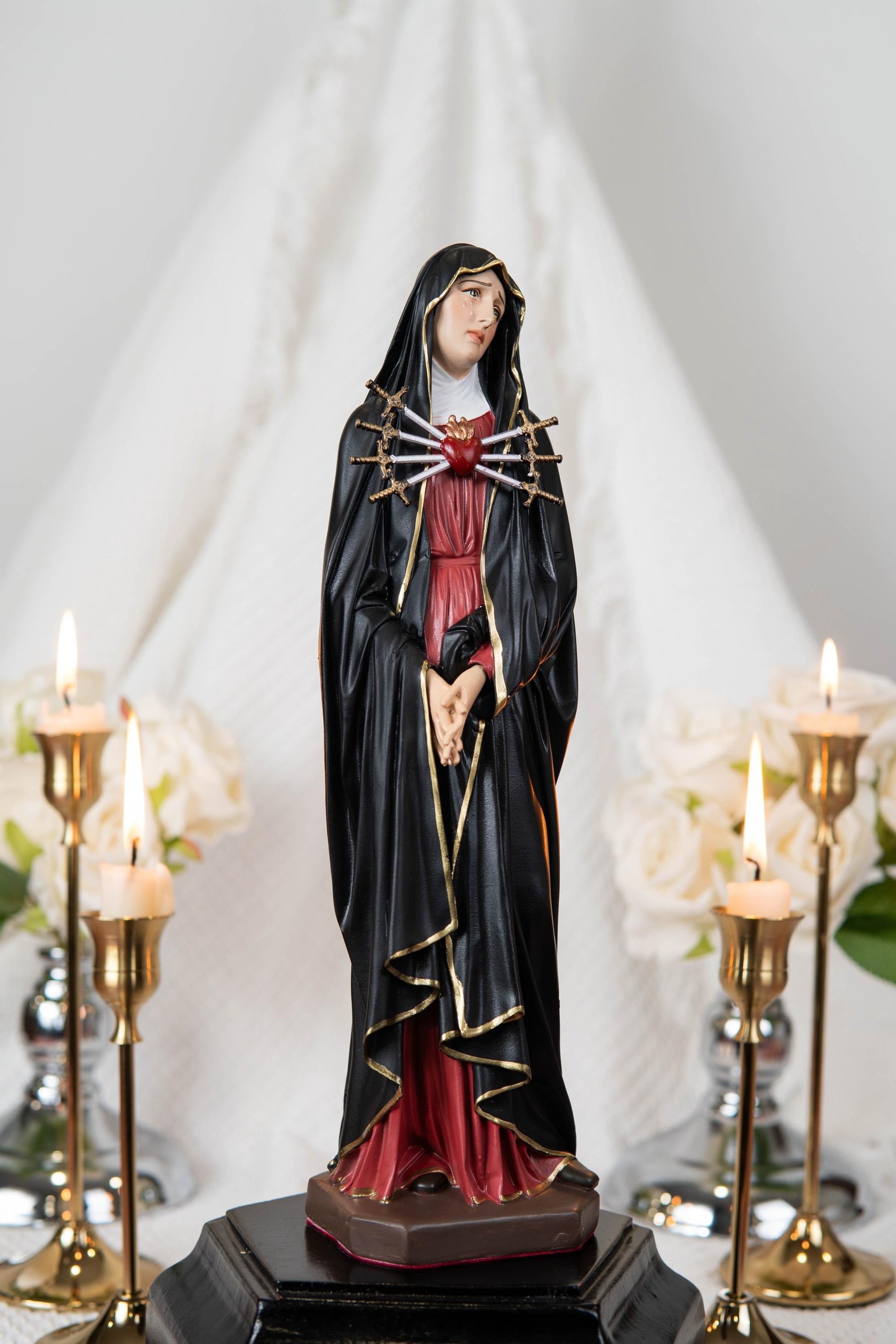 Personalized Engraving - Our Lady of Sorrows Statue – Black Cloak, Virgin Mary Statue, Beautiful Catholic Decor, Catholic Gifts, Meaningful Gifts for Catholic Women