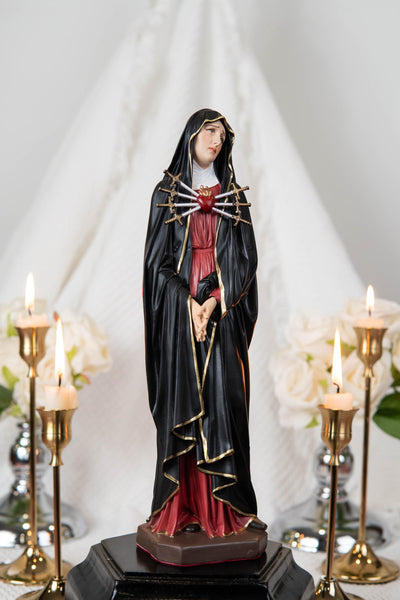 Our Lady of Sorrows Statue – Black cloak, Virgin Mary Statue, Beautiful Catholic Decor, Catholic Gifts, Meaningful Gifts for Catholic Women