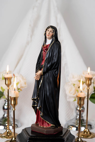 Our Lady of Sorrows Statue – Black cloak, Virgin Mary Statue, Beautiful Catholic Decor, Catholic Gifts, Meaningful Gifts for Catholic Women