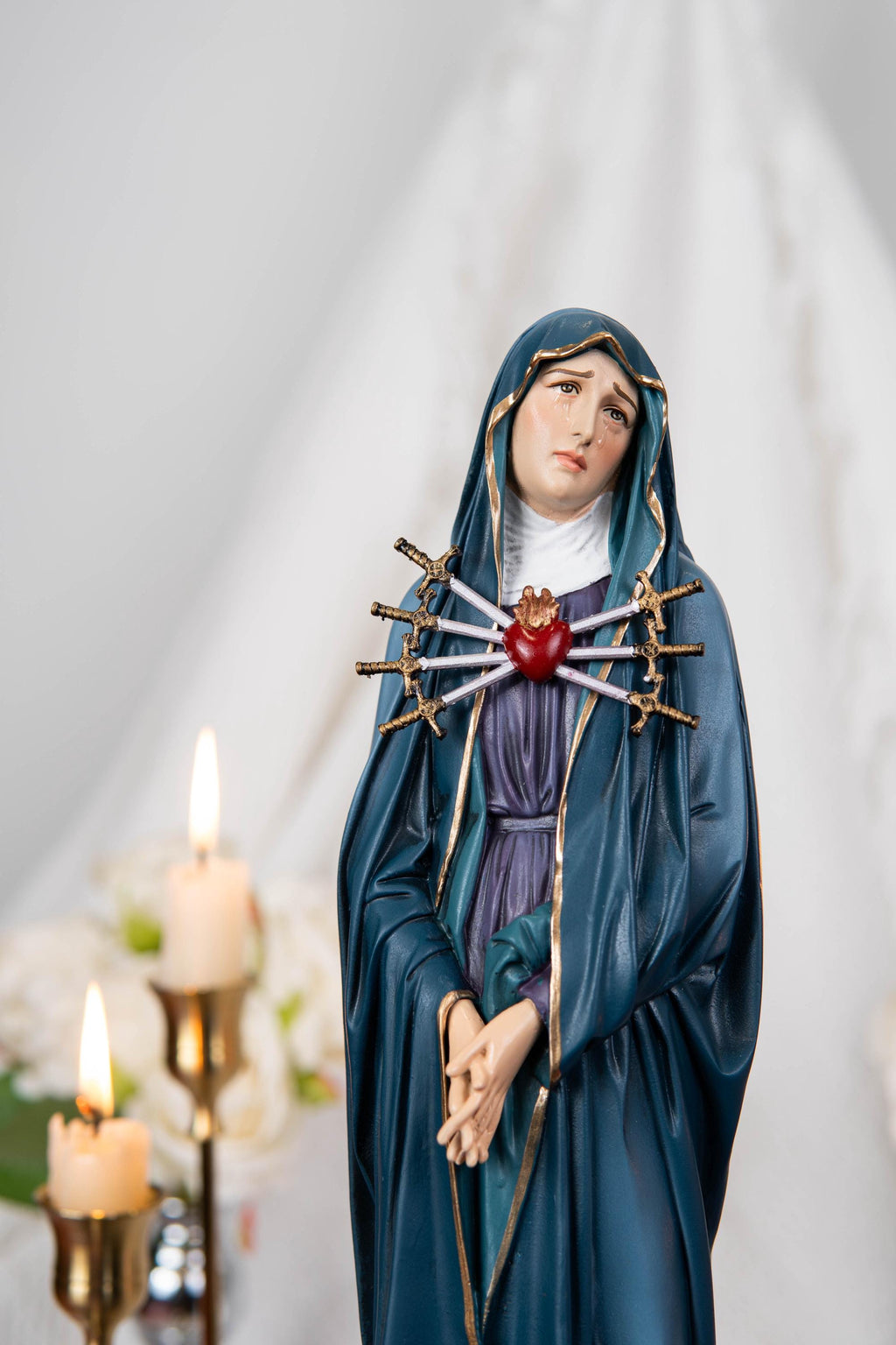 Our Lady of Sorrows Statue Blue Cloak – Virgin Mary Statue, Beautiful Catholic Decor, Catholic Gifts, Meaningful Gifts for Catholic Women