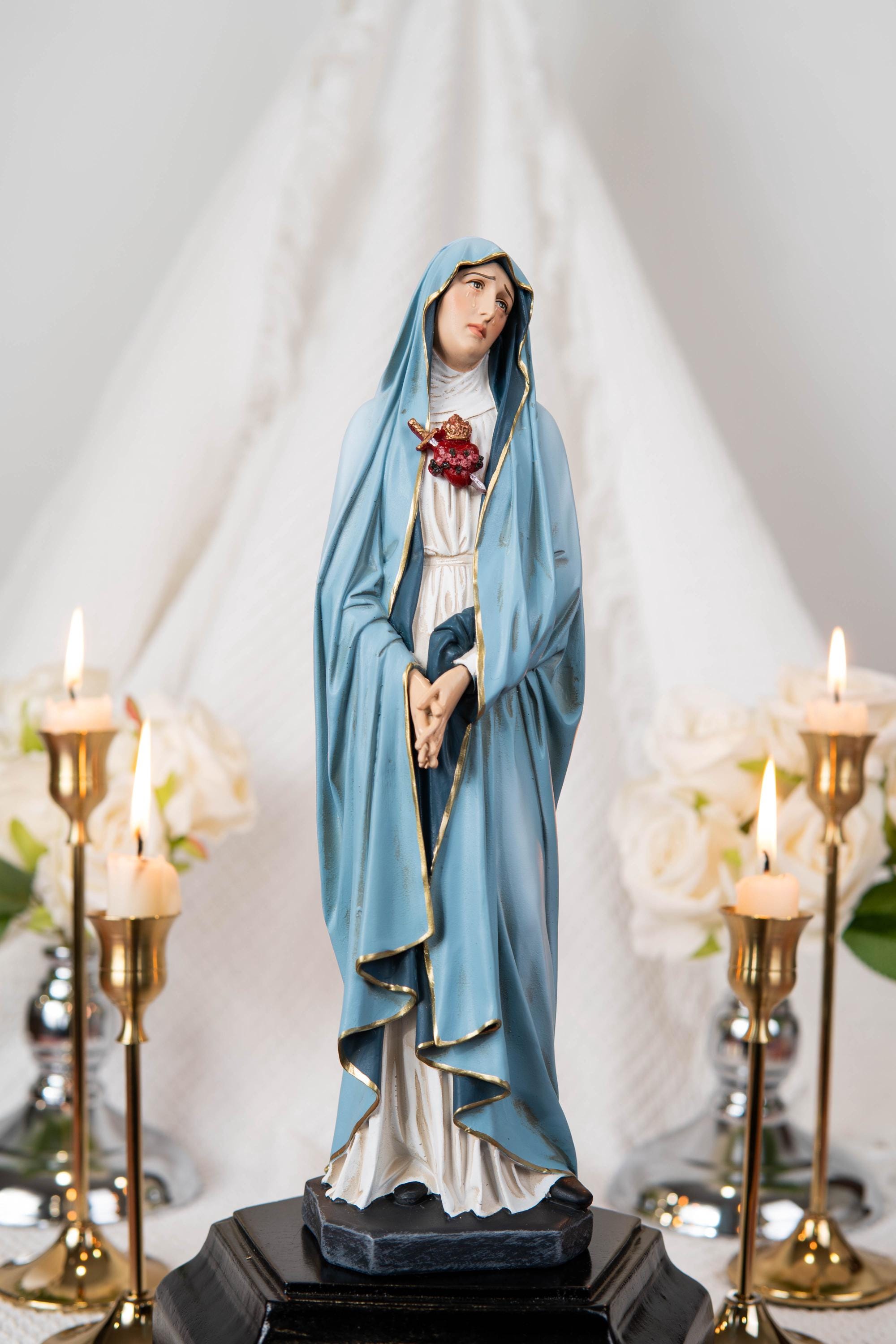 Our Lady of Sorrows Statue with One Sword - Virgin Mary Statue, Beautiful Catholic Decor, Catholic Gifts, Gifts for Catholic Women.