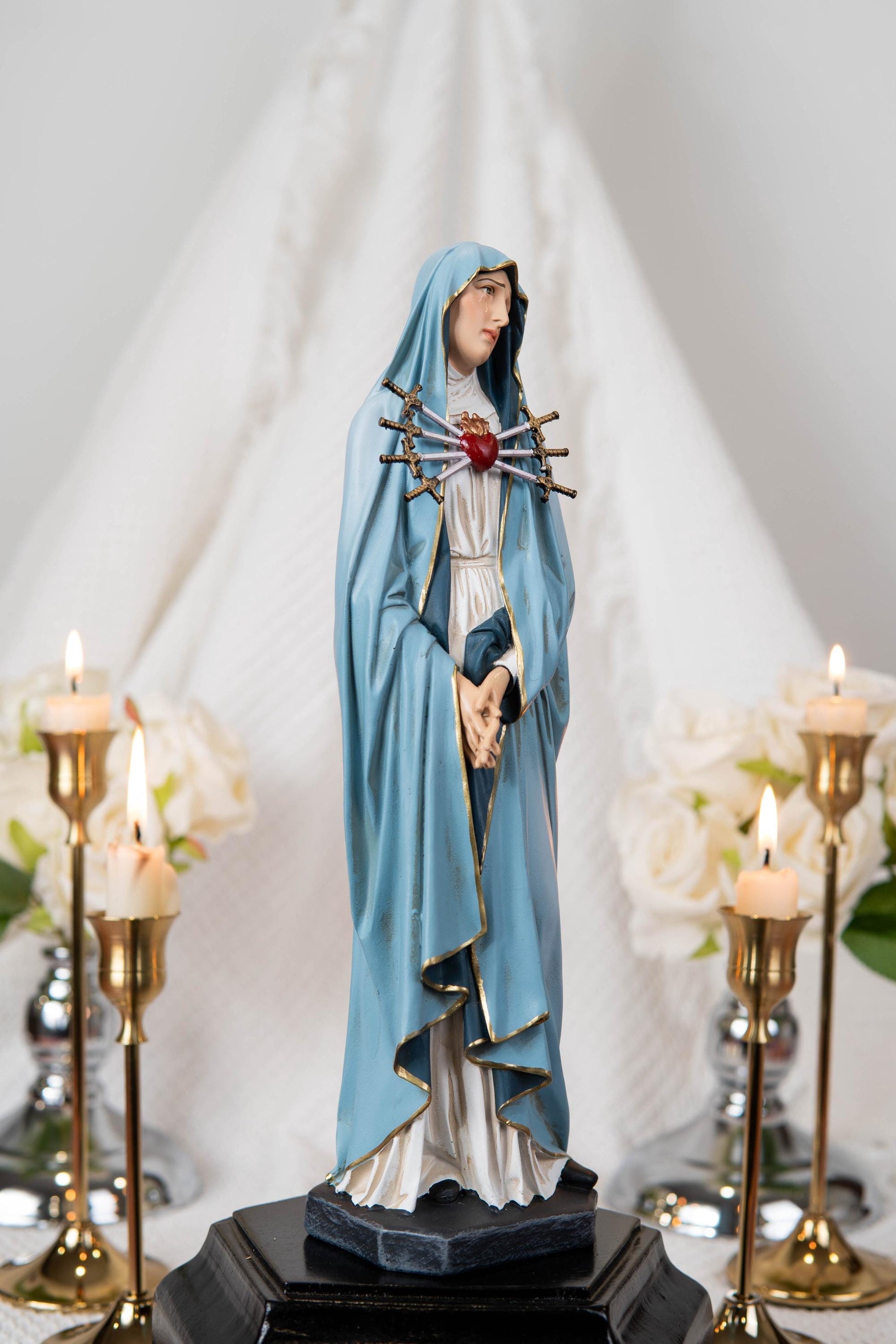 Personalized Engraving - Hand-Painted Our Lady of Sorrows Statue - Virgin Mary Statue, Beautiful Catholic Decor, Catholic Gifts, Gifts for Catholic Women.