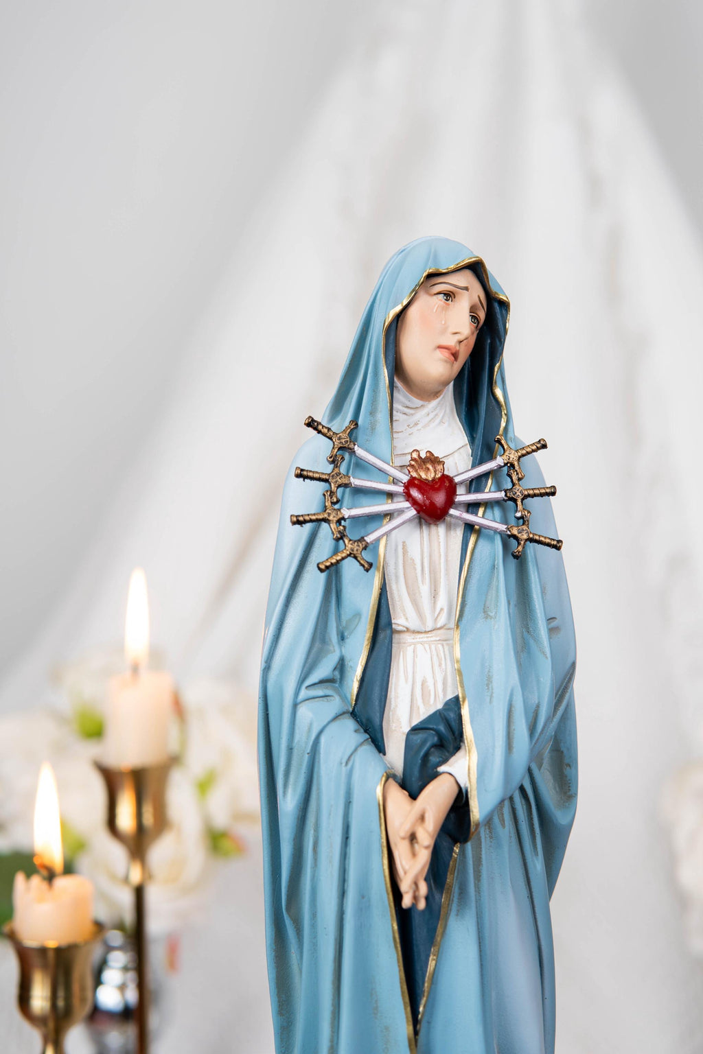 Our Lady of Sorrows Statue with One Sword - Virgin Mary Statue, Beautiful Catholic Decor, Catholic Gifts, Gifts for Catholic Women.