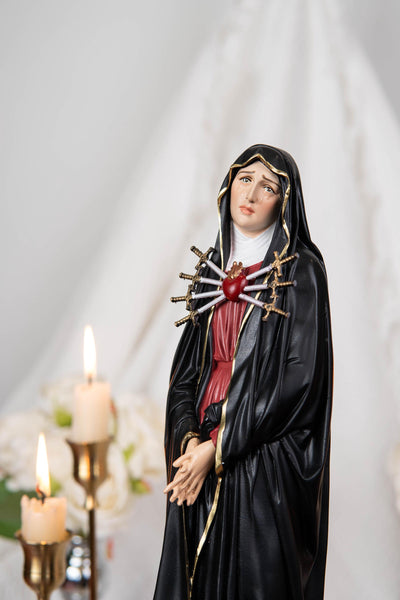 Our Lady of Sorrows Statue – Black Cloak, Virgin Mary Statue, Beautiful Catholic Decor, Catholic Gifts, Meaningful Gifts for Catholic Women