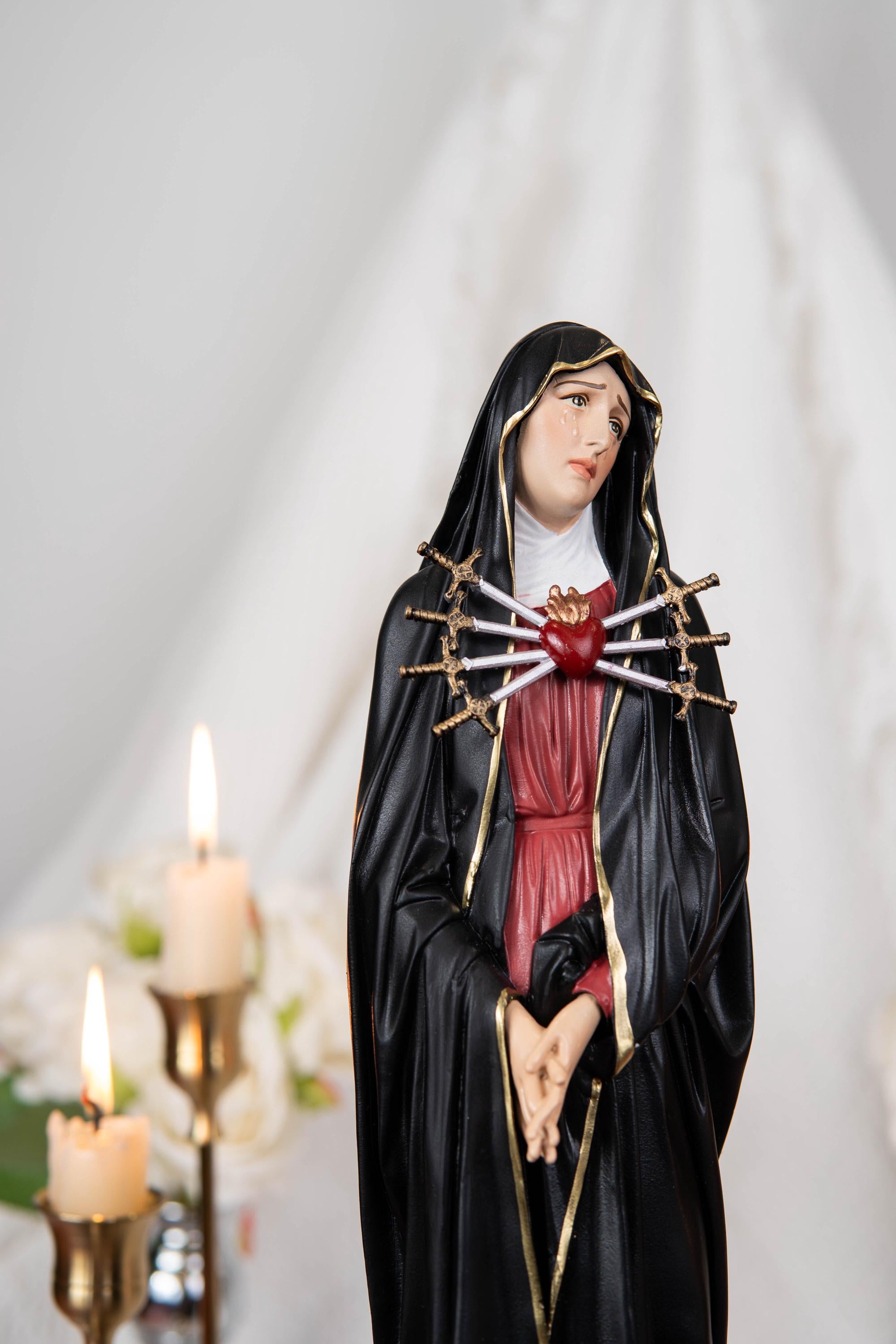 Our Lady of Sorrows Statue – Black Cloak, Virgin Mary Statue, Beautiful Catholic Decor, Catholic Gifts, Meaningful Gifts for Catholic Women