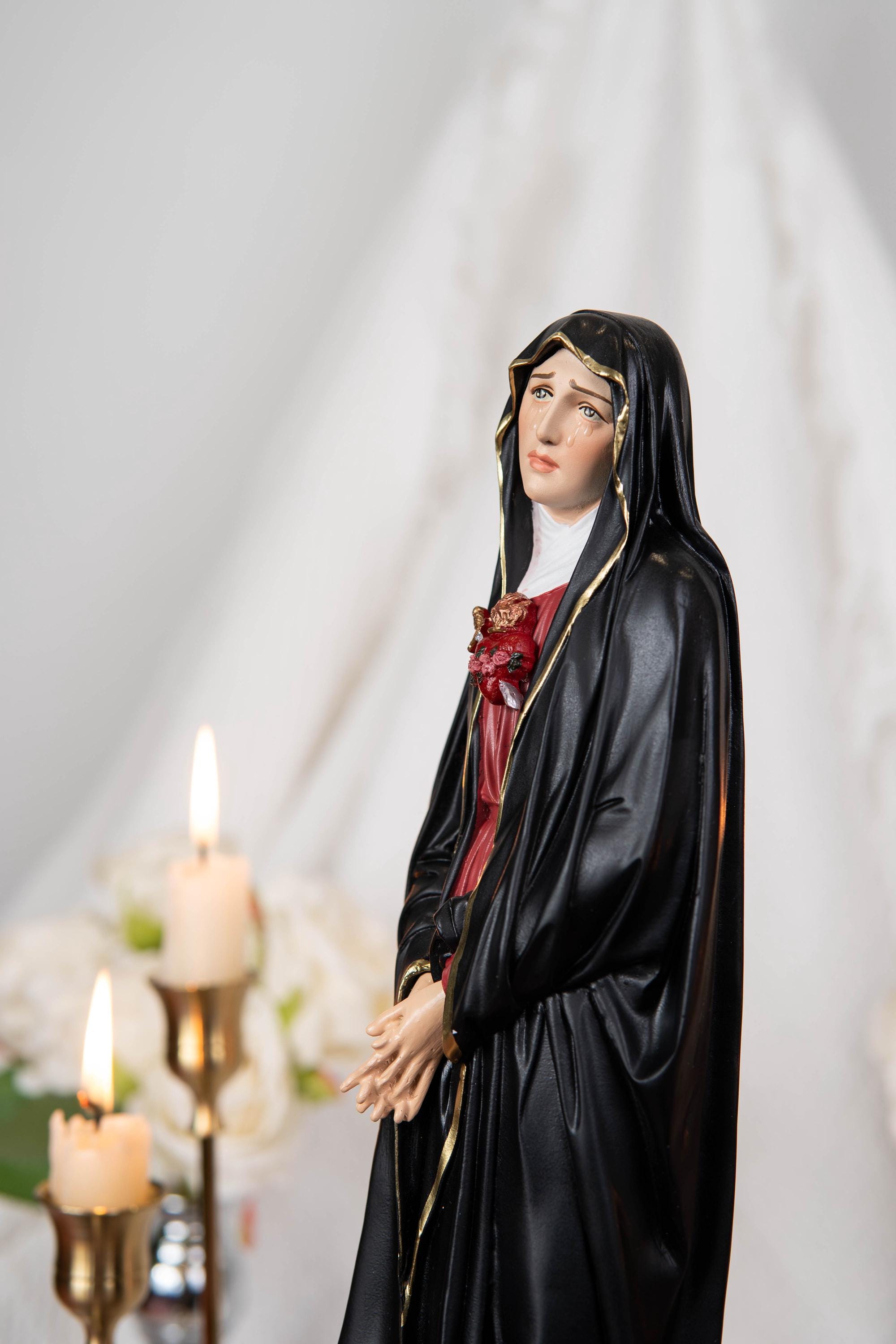 Our Lady of Sorrows Statue – Black Cloak, Virgin Mary Statue, Beautiful Catholic Decor, Catholic Gifts, Meaningful Gifts for Catholic Women